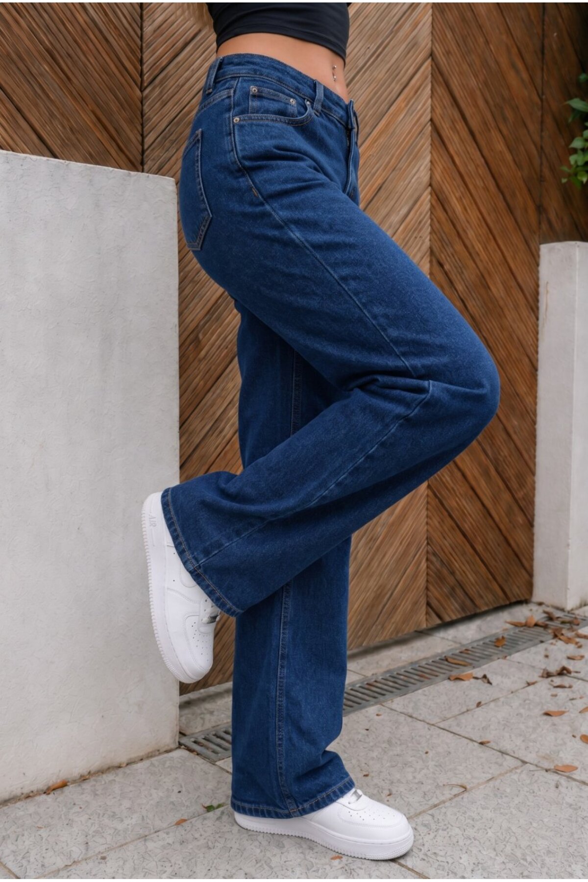 Yüksek Bel Wide Leg Salaş Esnek Palazzo Jean Lacivert 7
