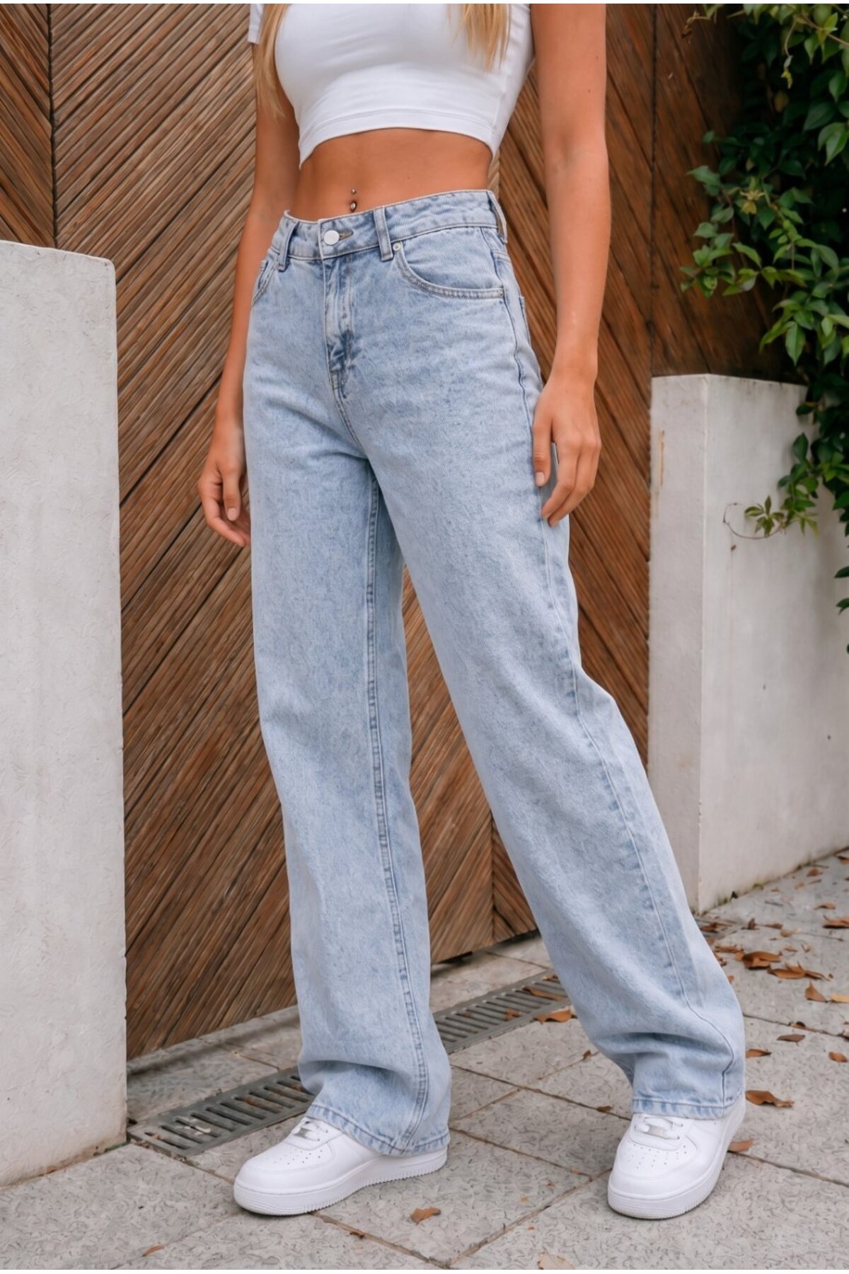Yüksek Bel Wide Leg Salaş Esnek Palazzo Jean Mavi 4