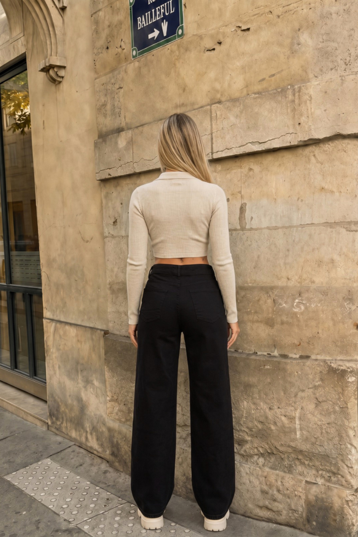 Siyah Yüksek Bel Wide Leg Bol Paça Palazzo Kot Pantolon 5