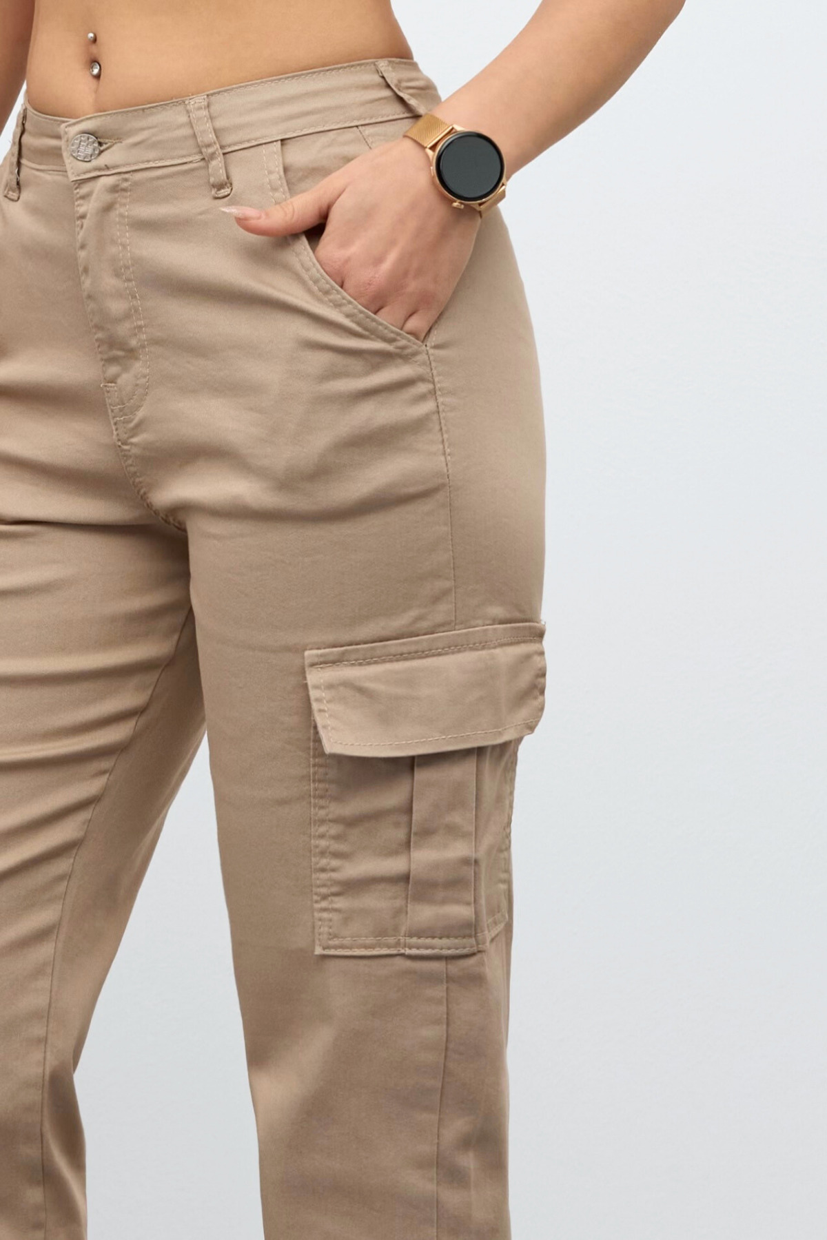 Bej Kargo Cepli Gabardin Kumaş Pantolon 7