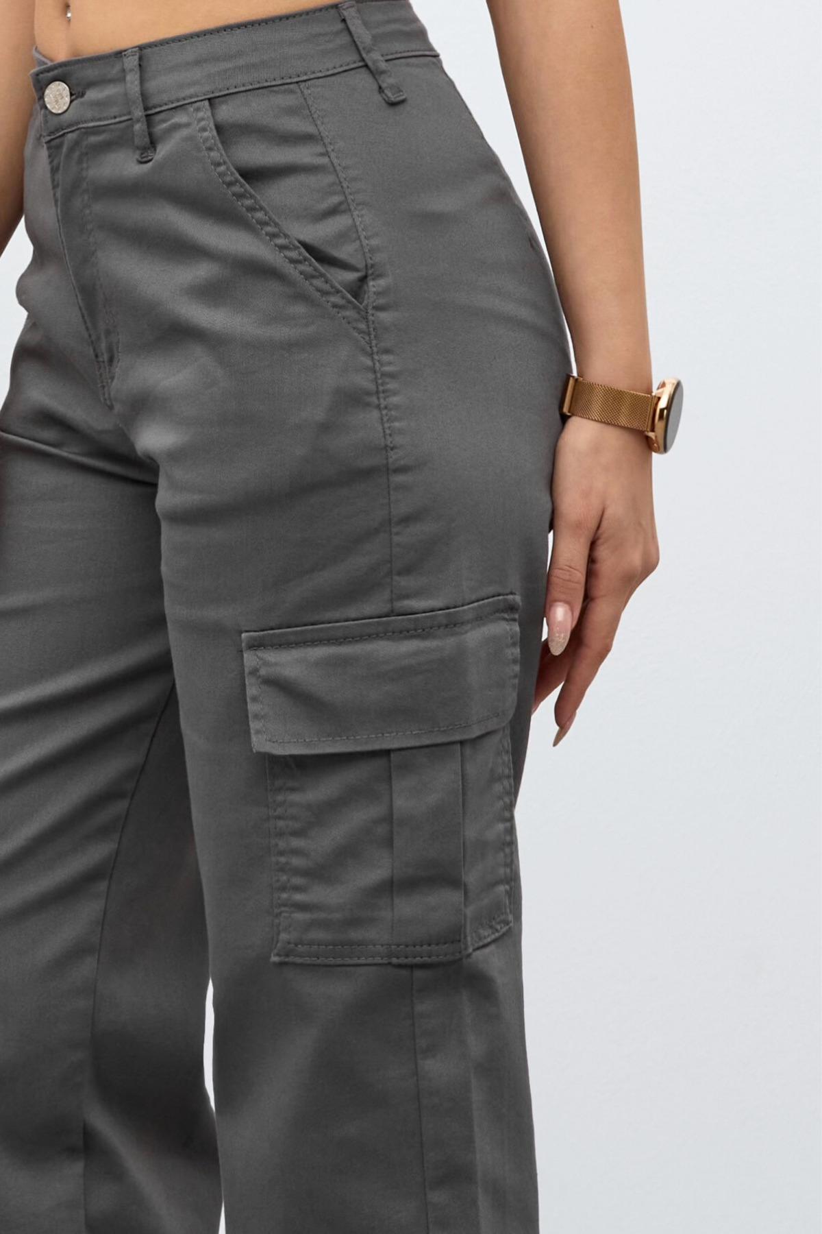Gri Kargo Cepli Gabardin Kumaş Pantolon 5