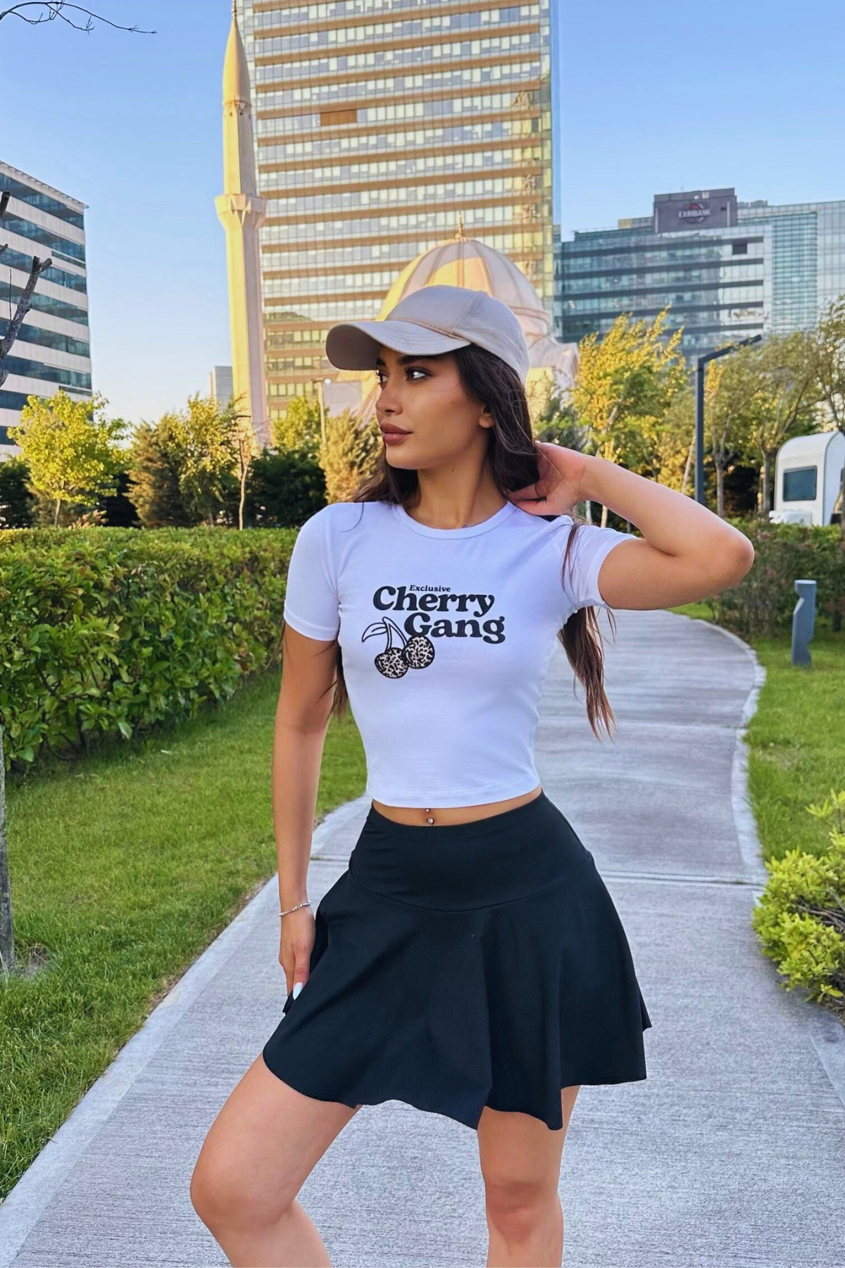 Streetwear Özel Cherry Baskılı T-shirt Beyaz 6