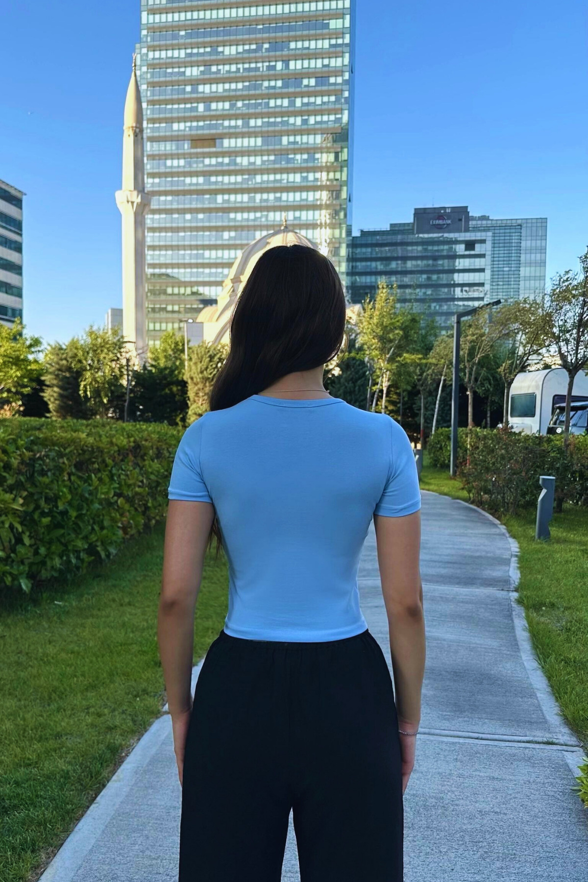 Streetwear Özel Cherry Baskılı T-shirt Mavi 4