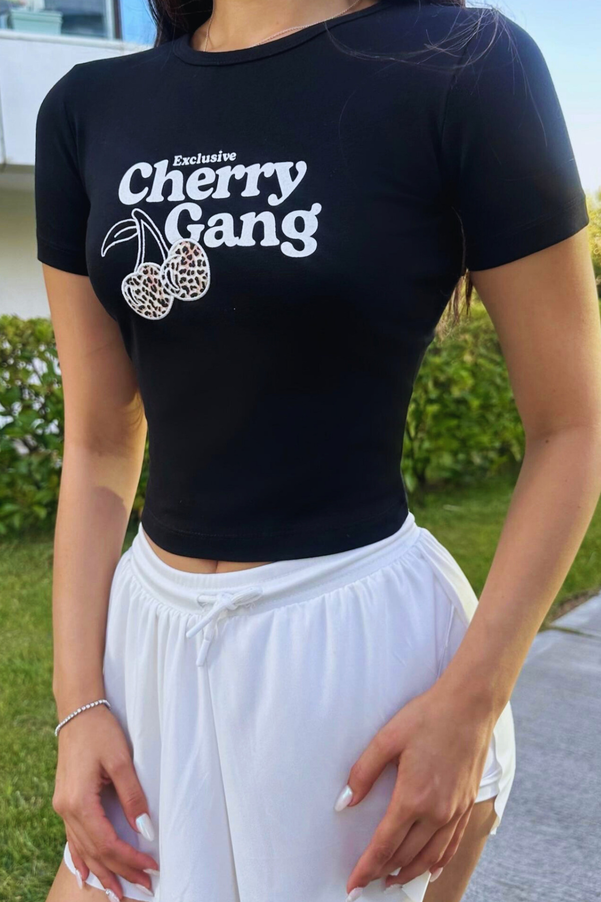 Streetwear Özel Cherry Baskılı T-shirt Siyah 3