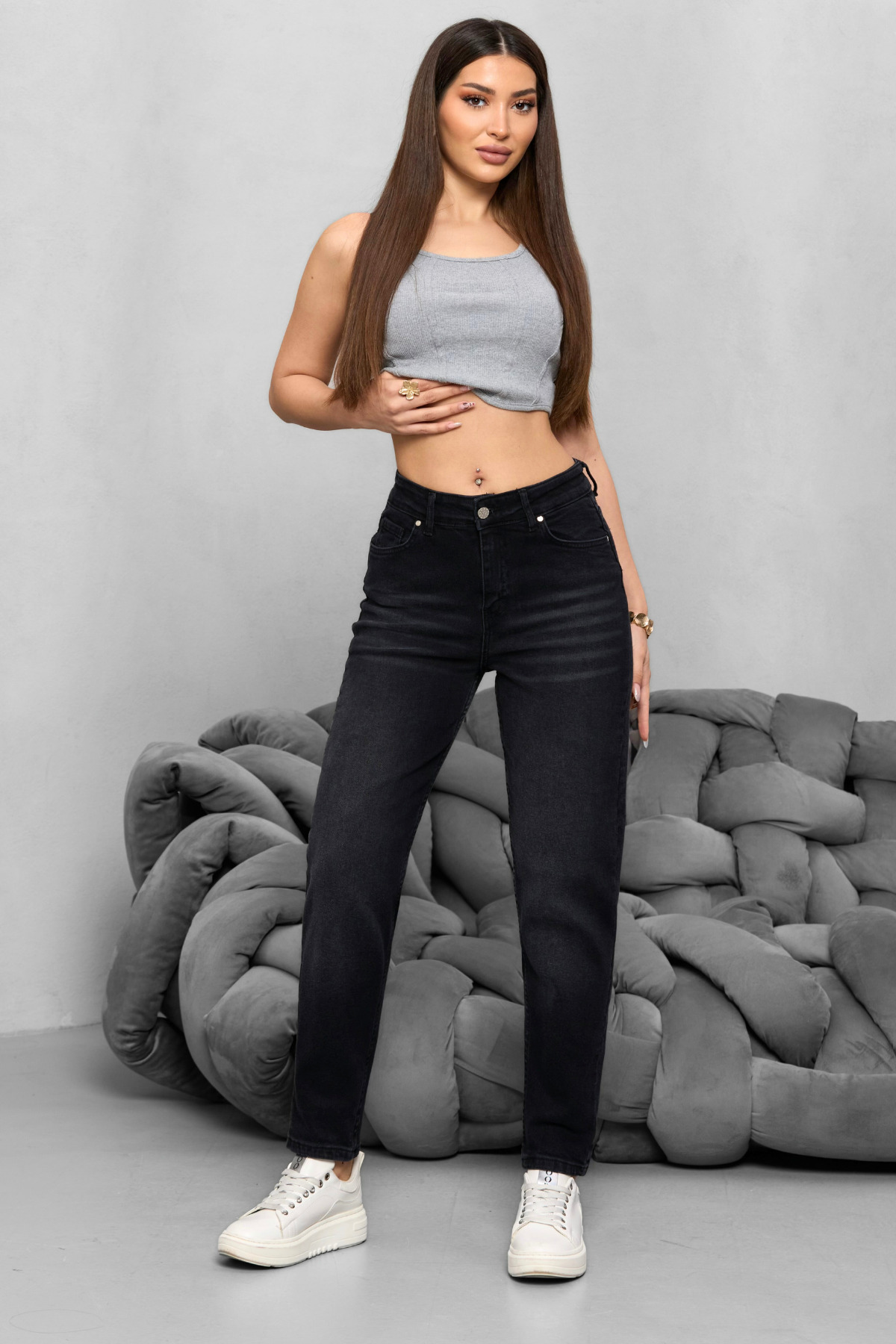 Kadın Yüksek Bel Likralı Yumuşak dokulu Comfort Mom Jeans Siyah 6