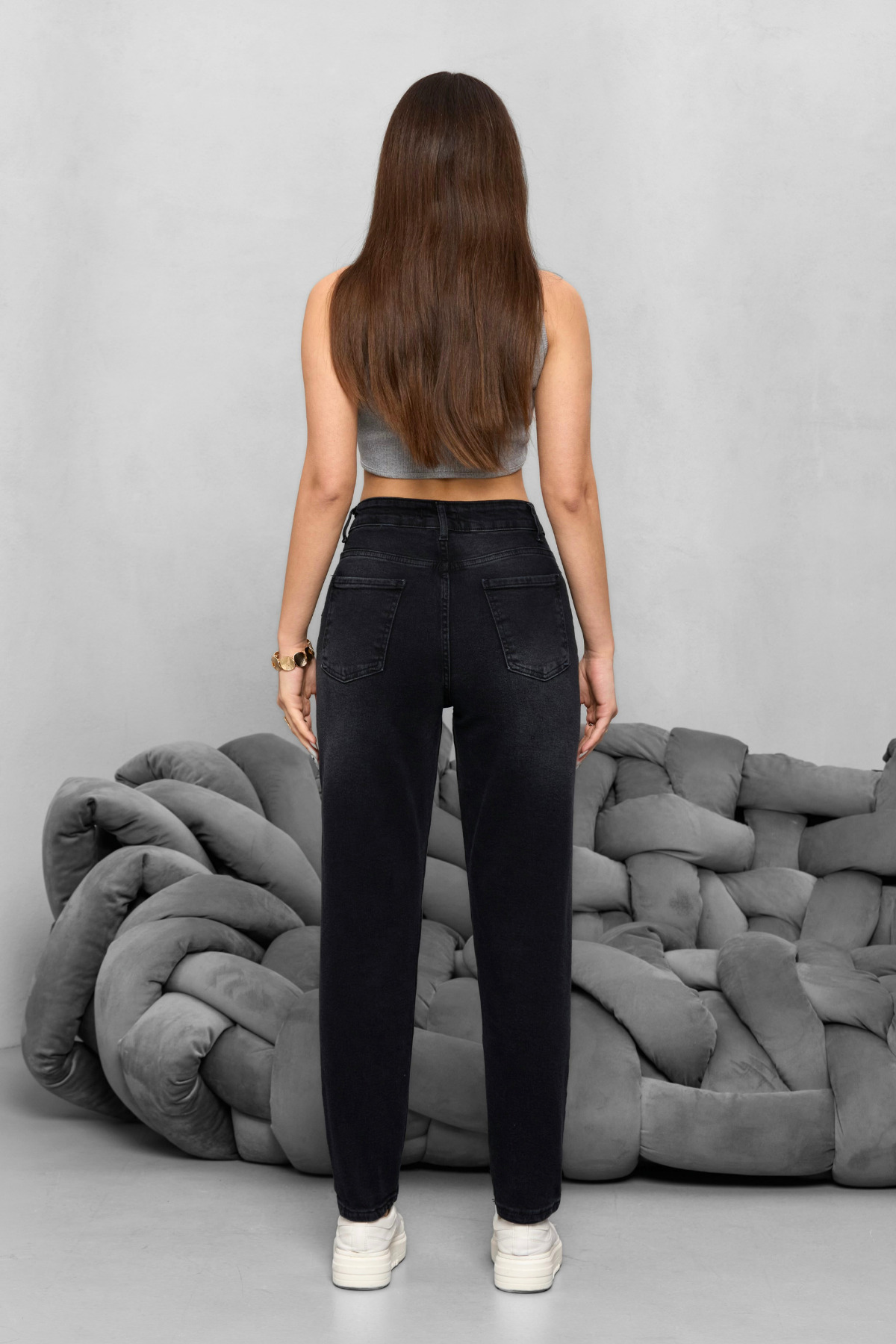 Kadın Yüksek Bel Likralı Yumuşak dokulu Comfort Mom Jeans Siyah 5