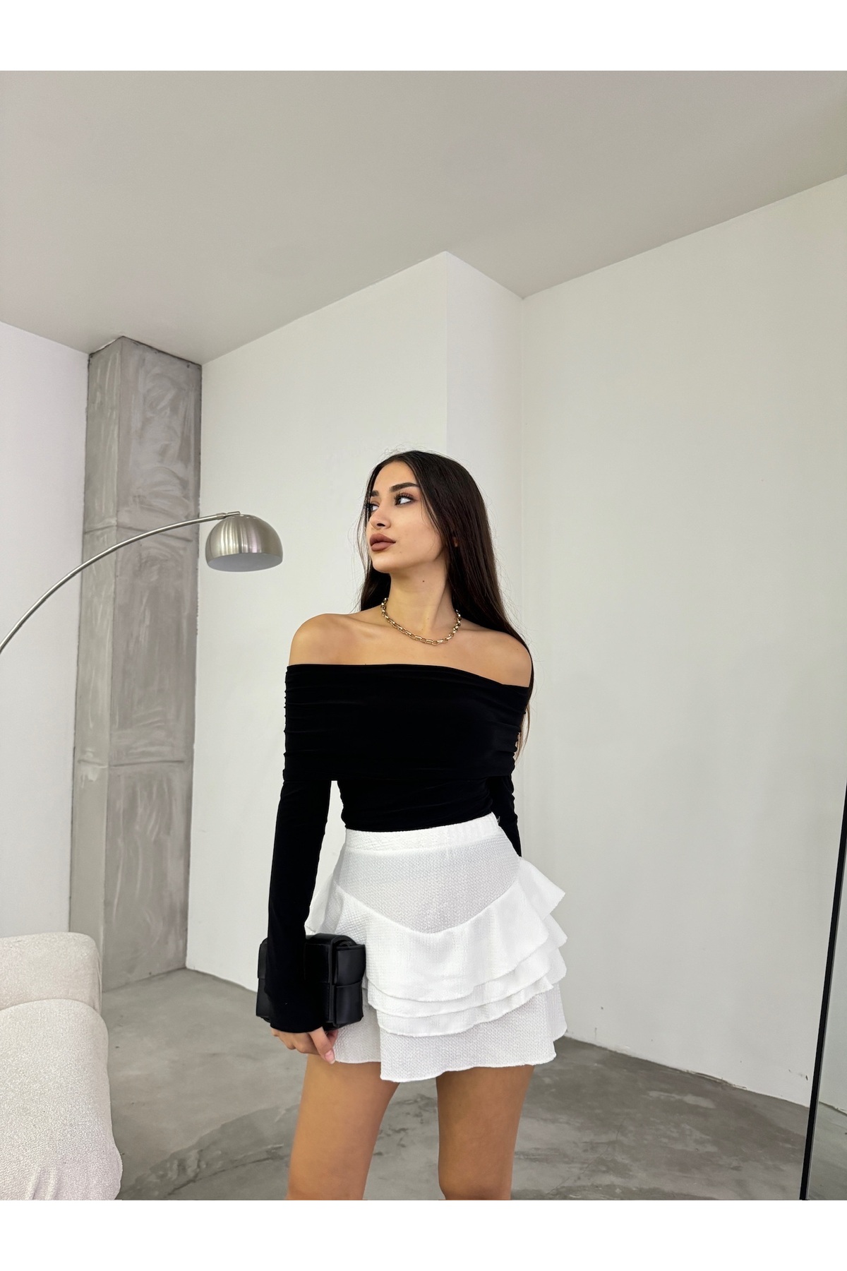 Kadın Madonna Yaka Sandy Bluz Siyah 4