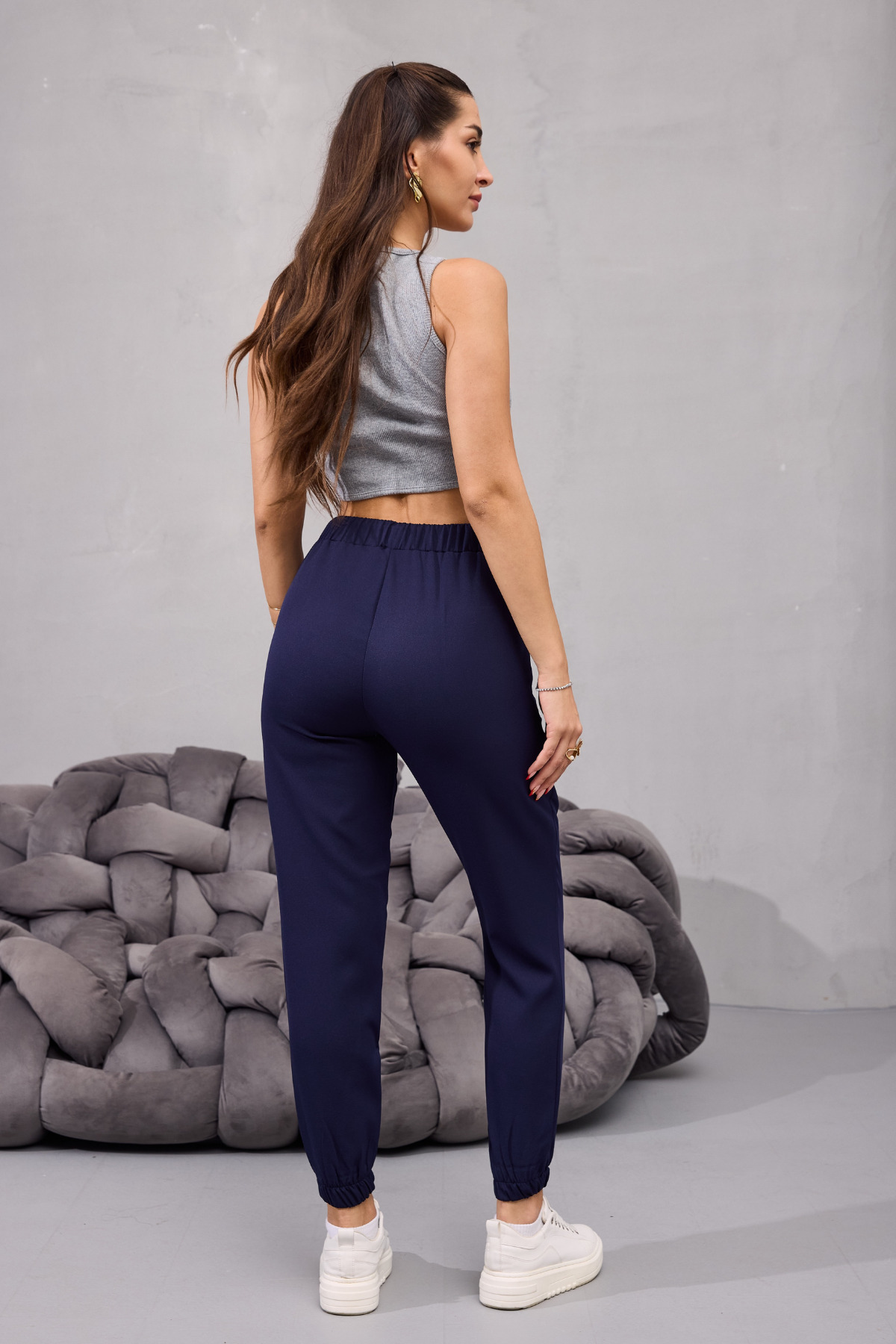 Kadın Yüksek Bel Likralı Rahat Kumaş Jogger Beli Lastikli Pantolon Çok Renkli 5