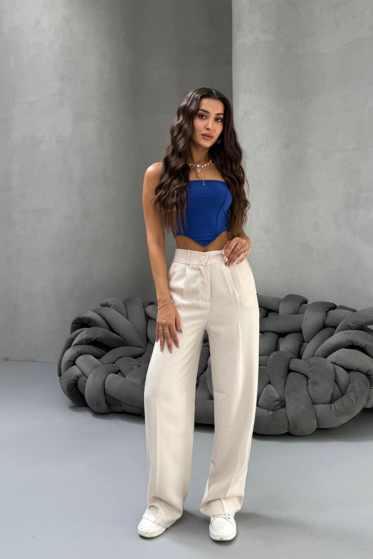 Kadın Yüksek Bel Wide Leg Bol Paça Rahat Kalıp Palazzo Pantolon Çok Renkli 3