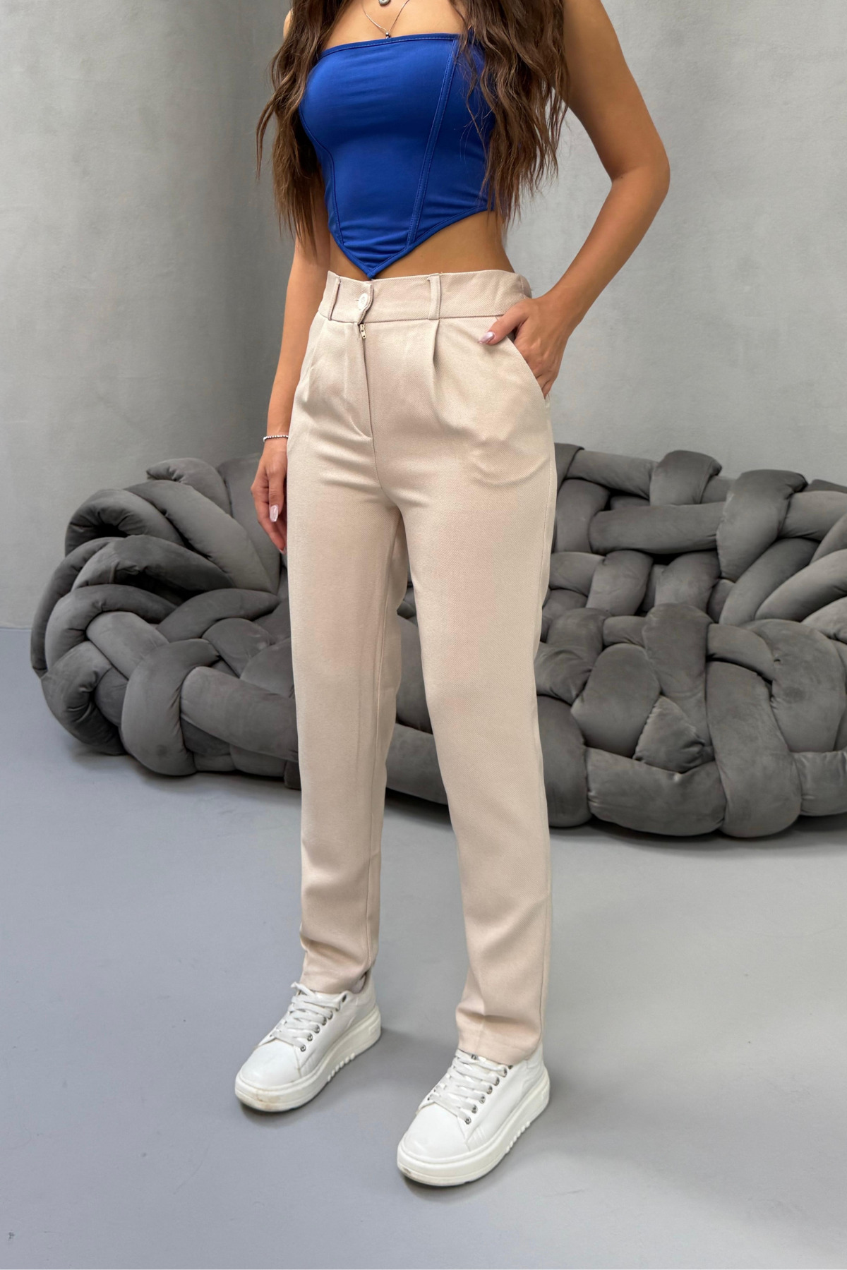 Kadın Yüksek Bel Havuç Model Beli Lastikli Dar Paça Pantolon Çok Renkli 3