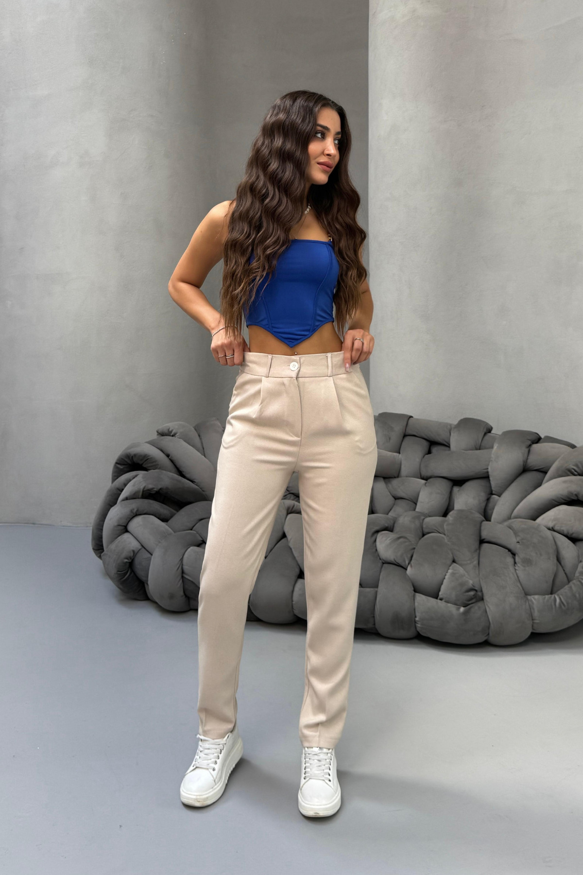 Kadın Yüksek Bel Havuç Model Beli Lastikli Dar Paça Pantolon Çok Renkli 7