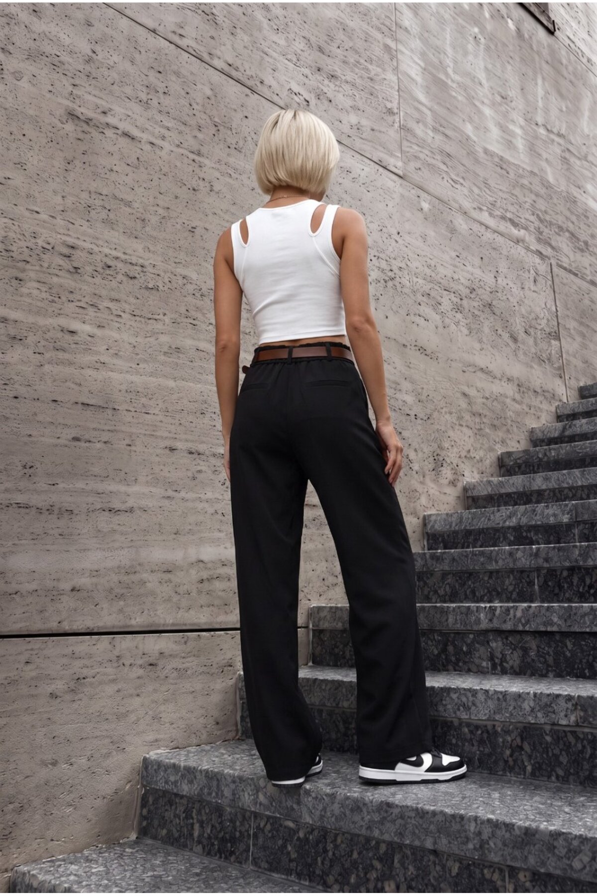Kadın Kemerli Oversize Salaş Beli Lastikli Palazzo Pantolon Siyah 8