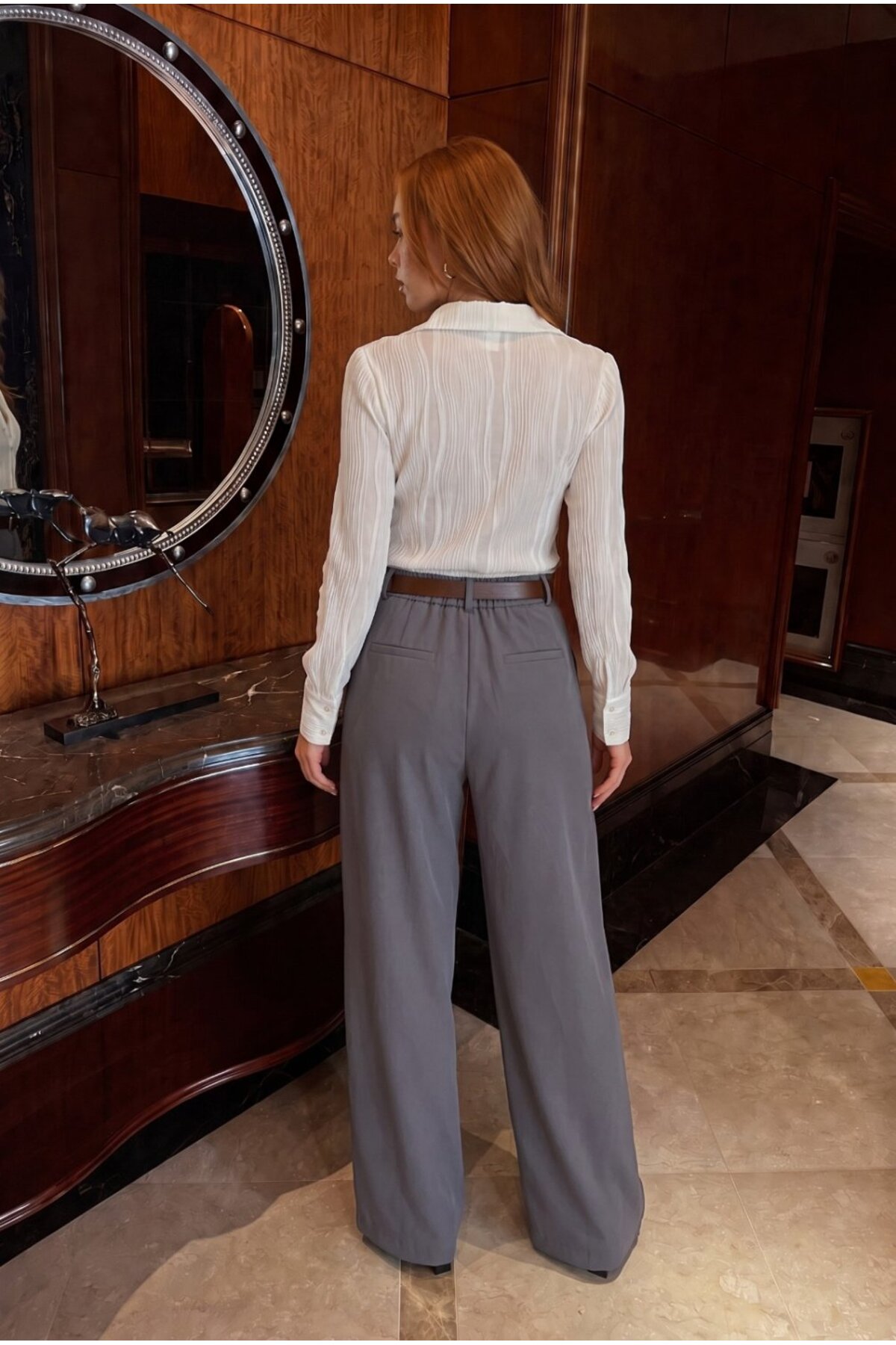 Kemerli Oversize Geniş Paça Palazzo Kumaş Pantolon Siyah 6