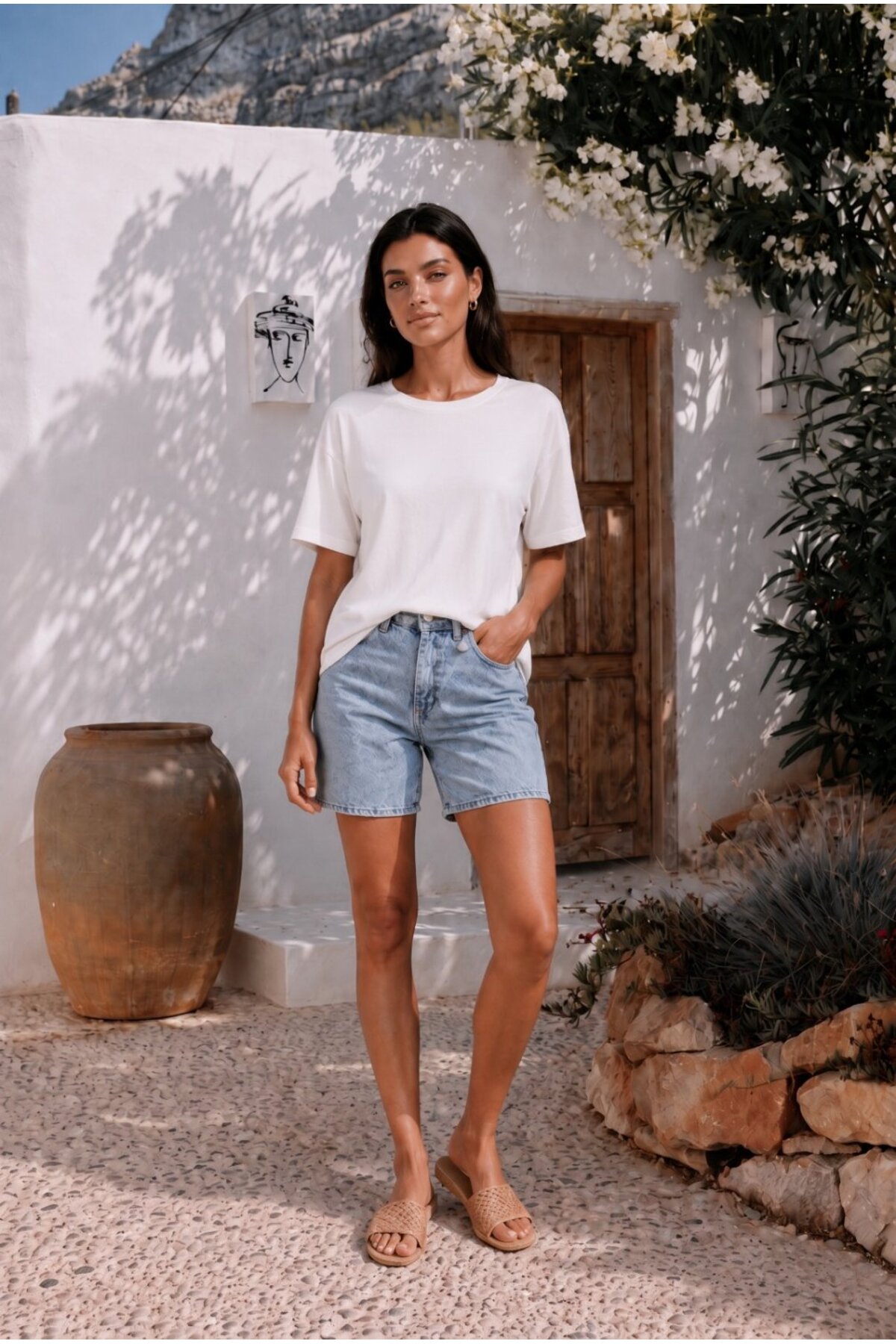 Kadın Yuvarlak Yaka Relaxed Fit Kısa Kol Basic T-Shirt Beyaz 5
