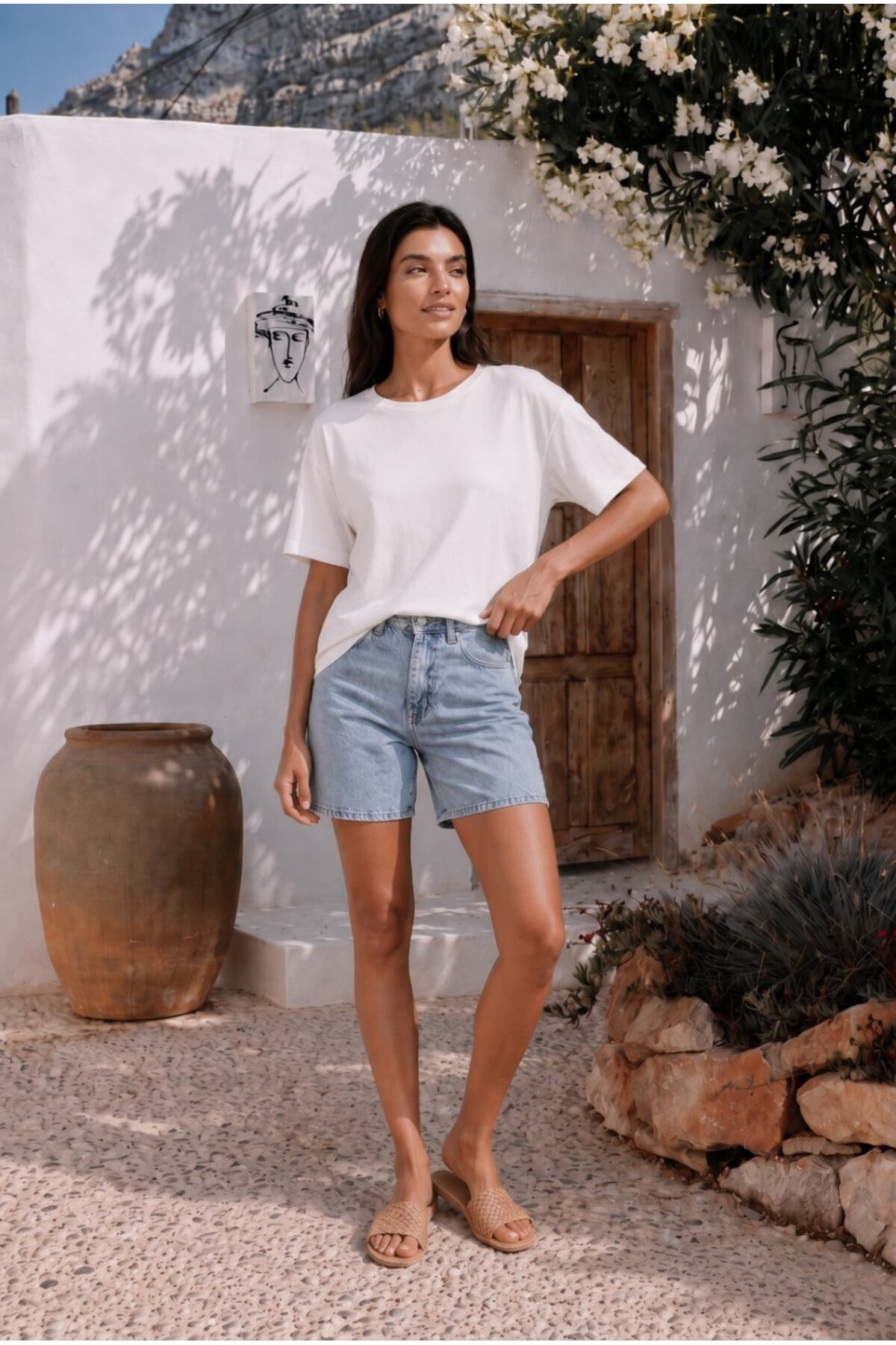 Kadın Yuvarlak Yaka Relaxed Fit Kısa Kol Basic T-Shirt Beyaz 8