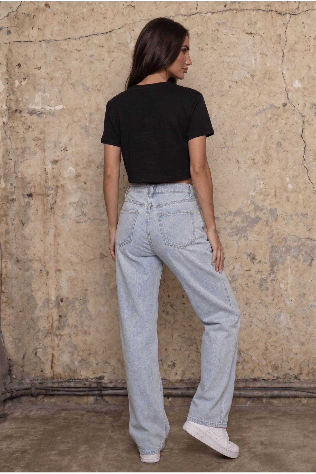 Kadın Yuvarlak Yaka Relaxed Fit Kısa Kol Basic Crop T-Shirt Kahverengi 4