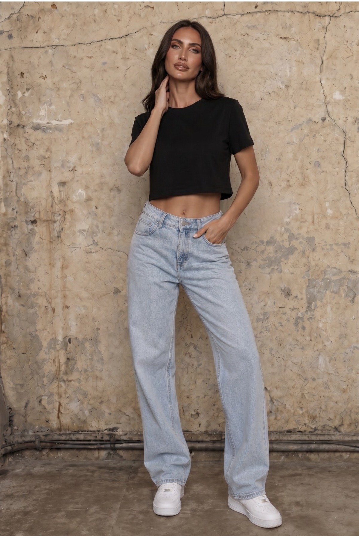 Kadın Yuvarlak Yaka Relaxed Fit Kısa Kol Basic Crop T-Shirt Kahverengi 8