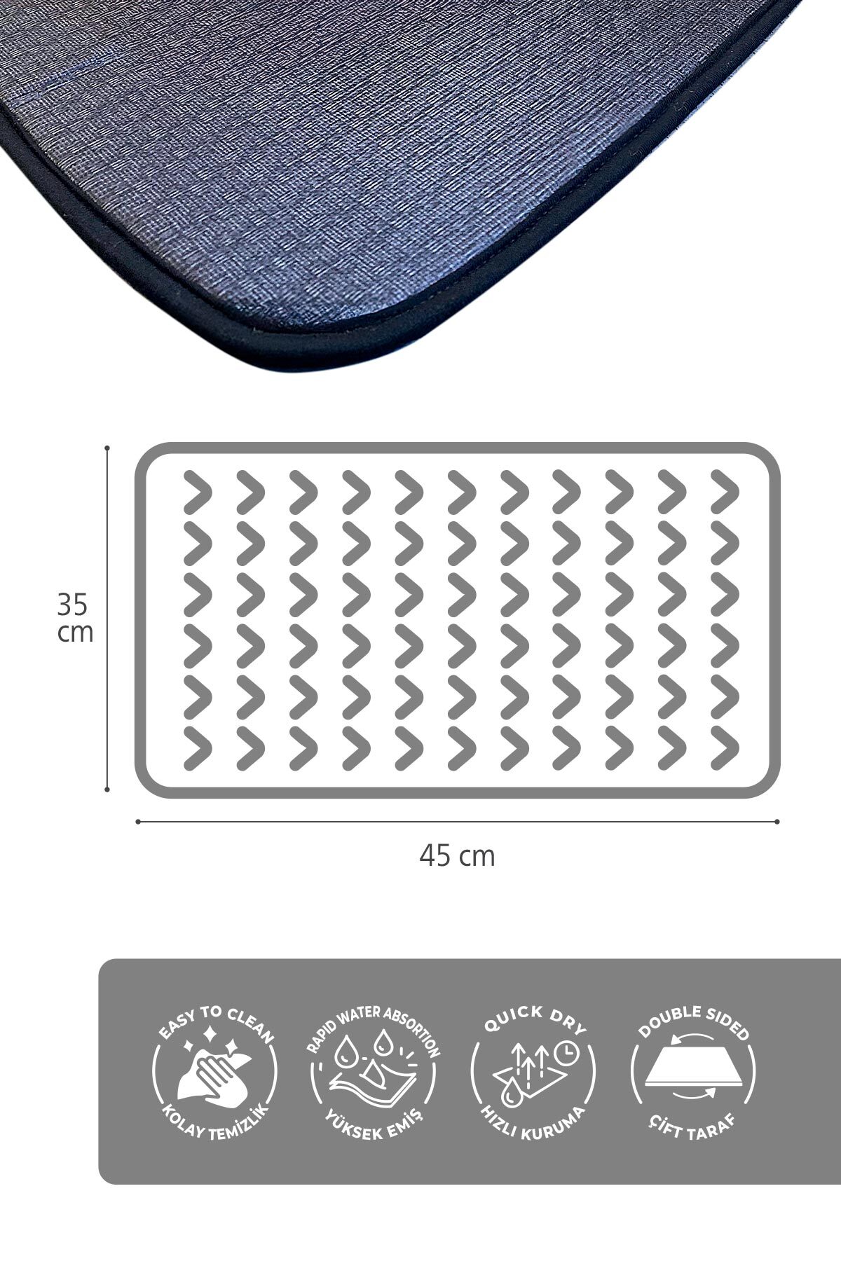 Mikrofiber Bulaşık Kurutma Matı Su Emici Tezgah Koruyucu gri 4