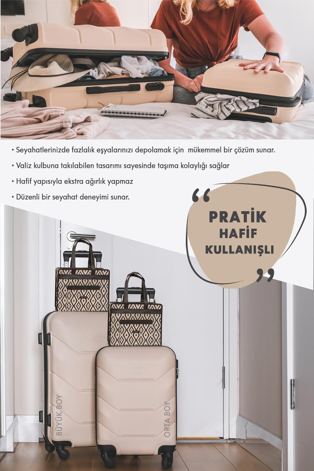 Bohe Çok Amaçlı Seyahat Çantası Siyah 8