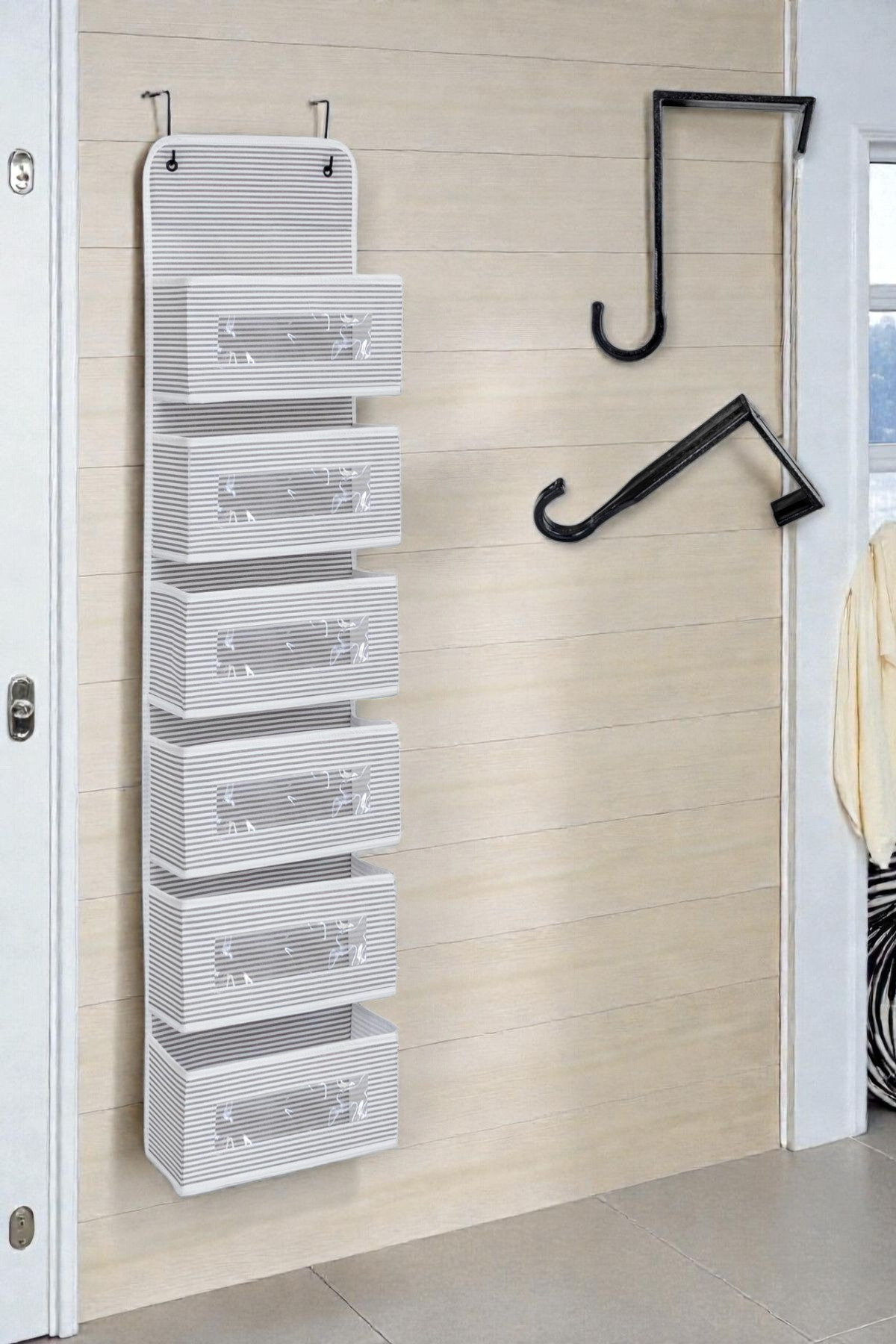6 Katlı Askılı Organizer Kapı Arkası Düzenleyici Raf Gri 6