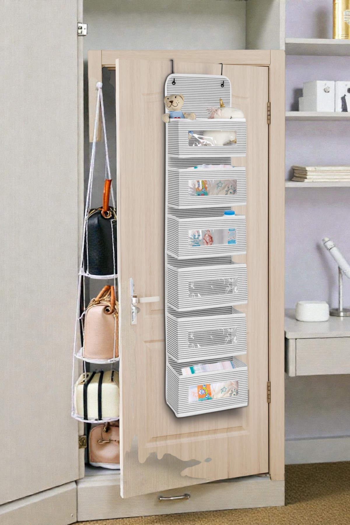 6 Katlı Bebek & Çocuk Odası Banyo Raf Düzenleyici Hurç Gri 3