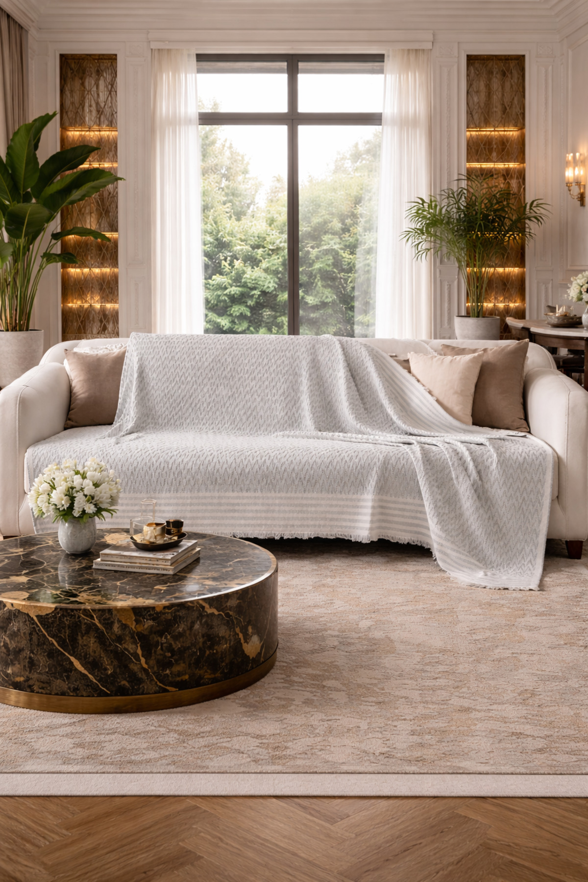 Trio Çizgili Koltuk Kılıfı Dekoratif Koltuk Örtüsü 170 x 210 Gri 6