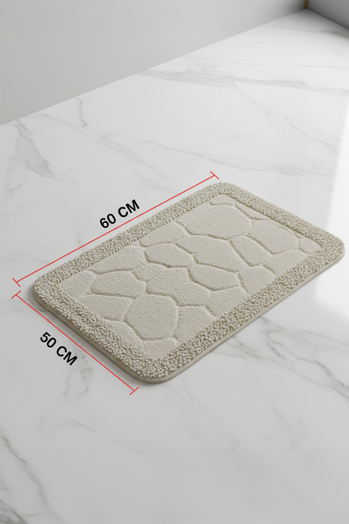 %100 Pamuk Desenli Banyo Paspası - Ayak Havlusu 50x60 Bej 4