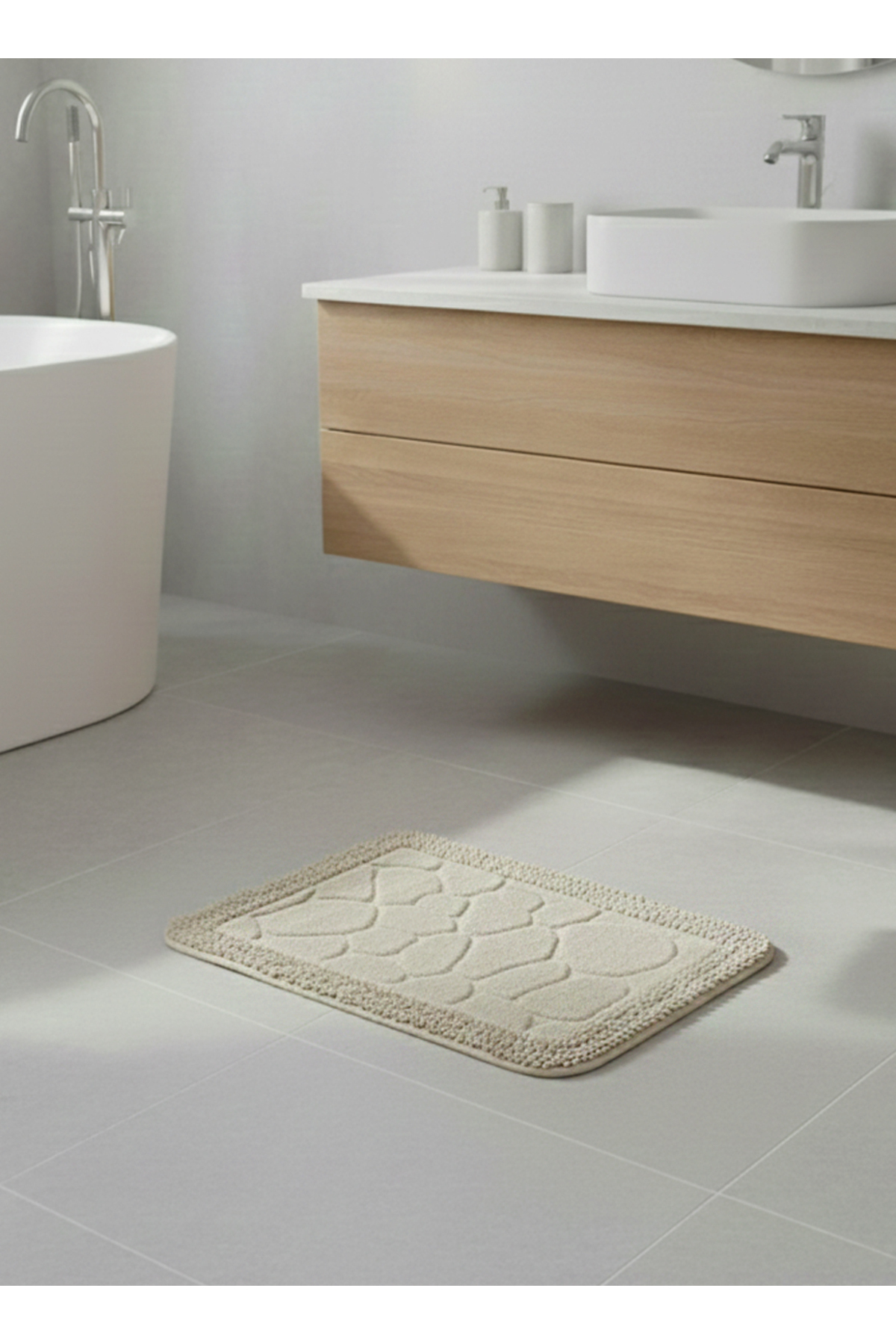 %100 Pamuk Desenli Banyo Paspası - Ayak Havlusu 50x60 Bej 3