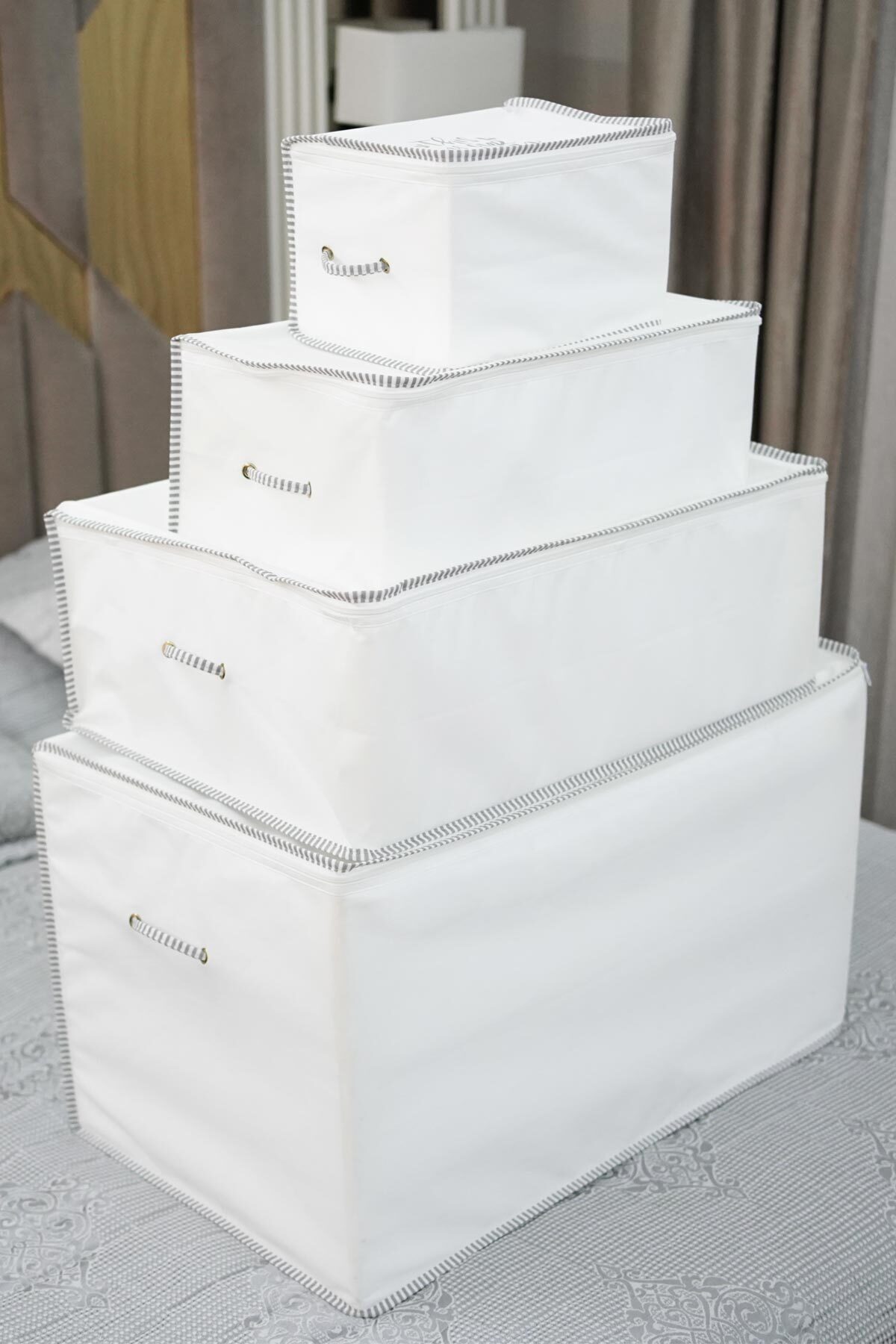 3'lü Set İpli Baza Hurcu 65 X 30 X 20 Cm. Gri 5