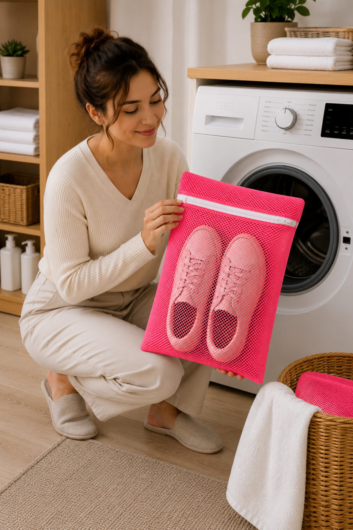 1 Adet Neon Pembe Fermuarlı Ayakkabı Yıkama Filesi 3