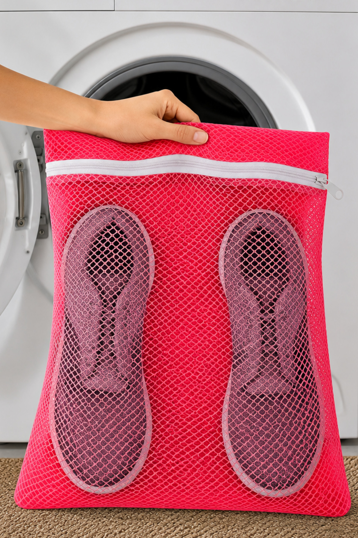 1 Adet Neon Pembe Fermuarlı Ayakkabı Yıkama Filesi 5