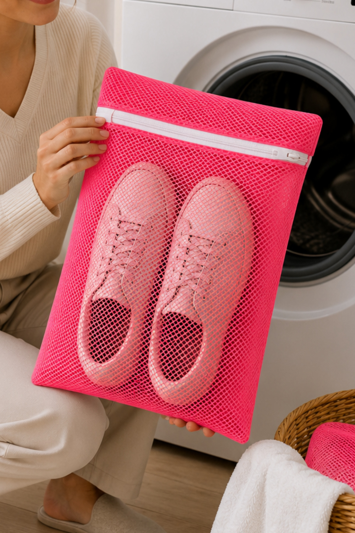 1 Adet Neon Pembe Fermuarlı Ayakkabı Yıkama Filesi 6