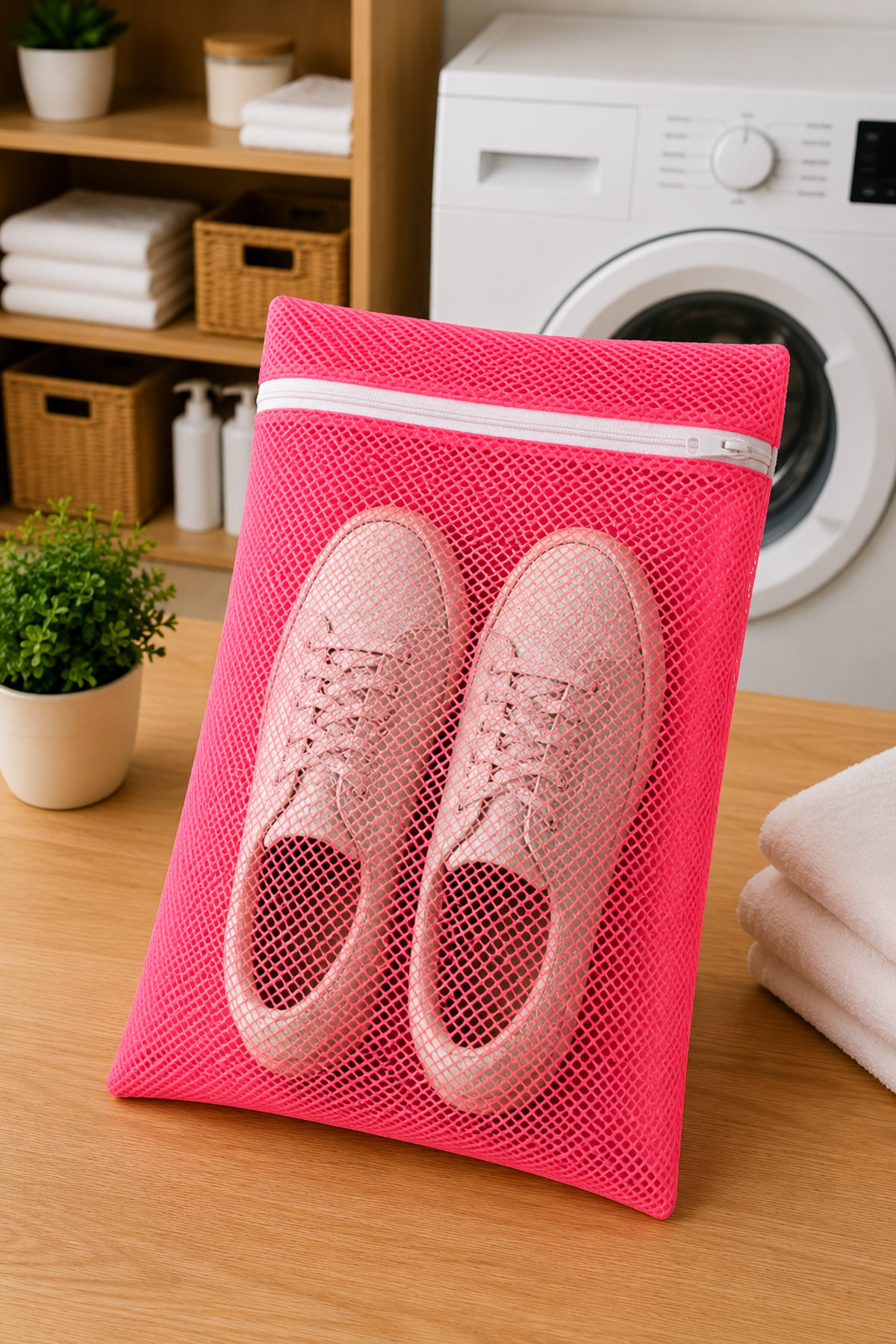 1 Adet Neon Pembe Fermuarlı Ayakkabı Yıkama Filesi 4