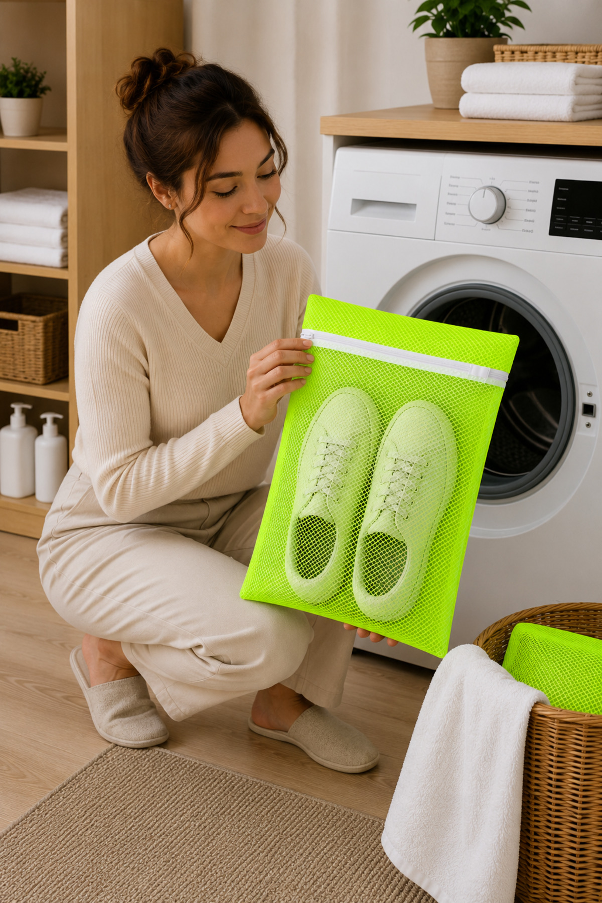 1 Adet Neon Sarı Fermuarlı Ayakkabı Yıkama Filesi 3