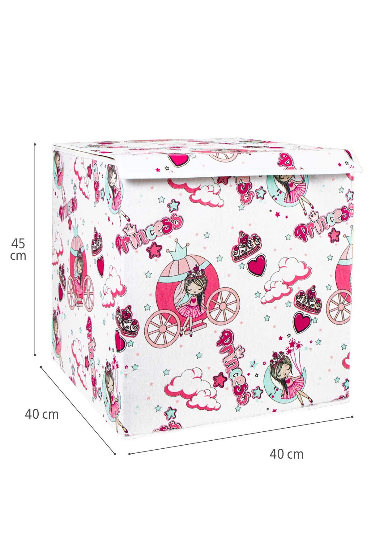 Prenses Büyük Boy Kapaklı Oyuncak Çocuk Odası Kutusu 40x40x45cm Pembe 3
