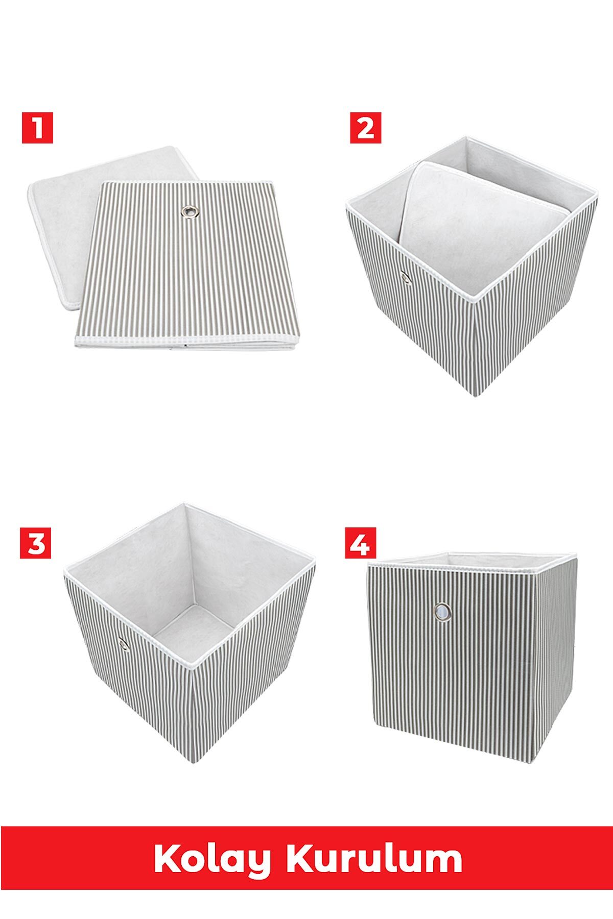 3'lü Raf Organizer Kutu Seti (30X30X30CM) Yeni Sezon Nano Teknoloji Su Geçirmez Kumaş GRİ 4