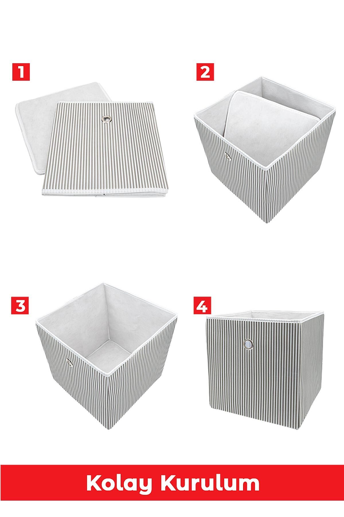 2 Adet Raf Düzenleyici Organizer Kutu Hurç 30x30x30 Gri 3