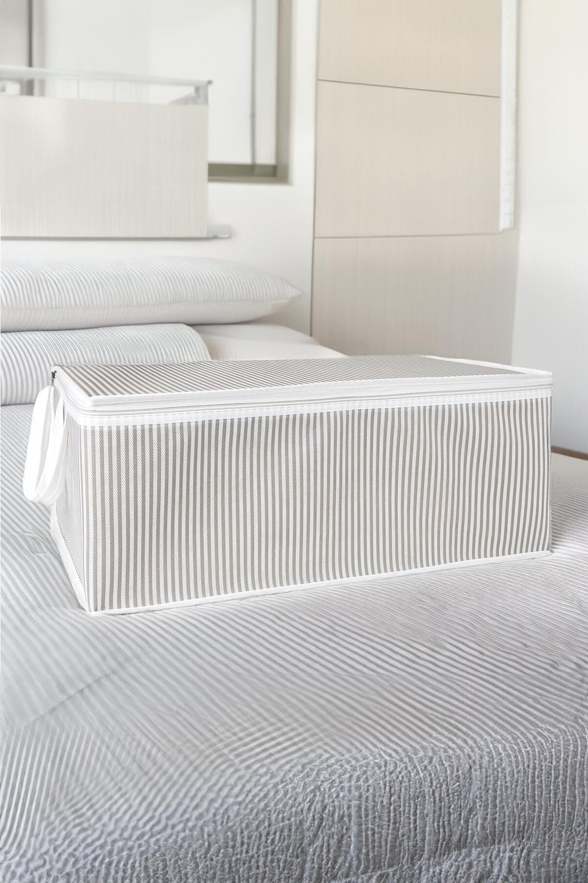 3 Adet Hurç Baskılı Hurç 50 x 30 x 20 cm Yastık Kıyafet Battaniye Hurcu Gri 6