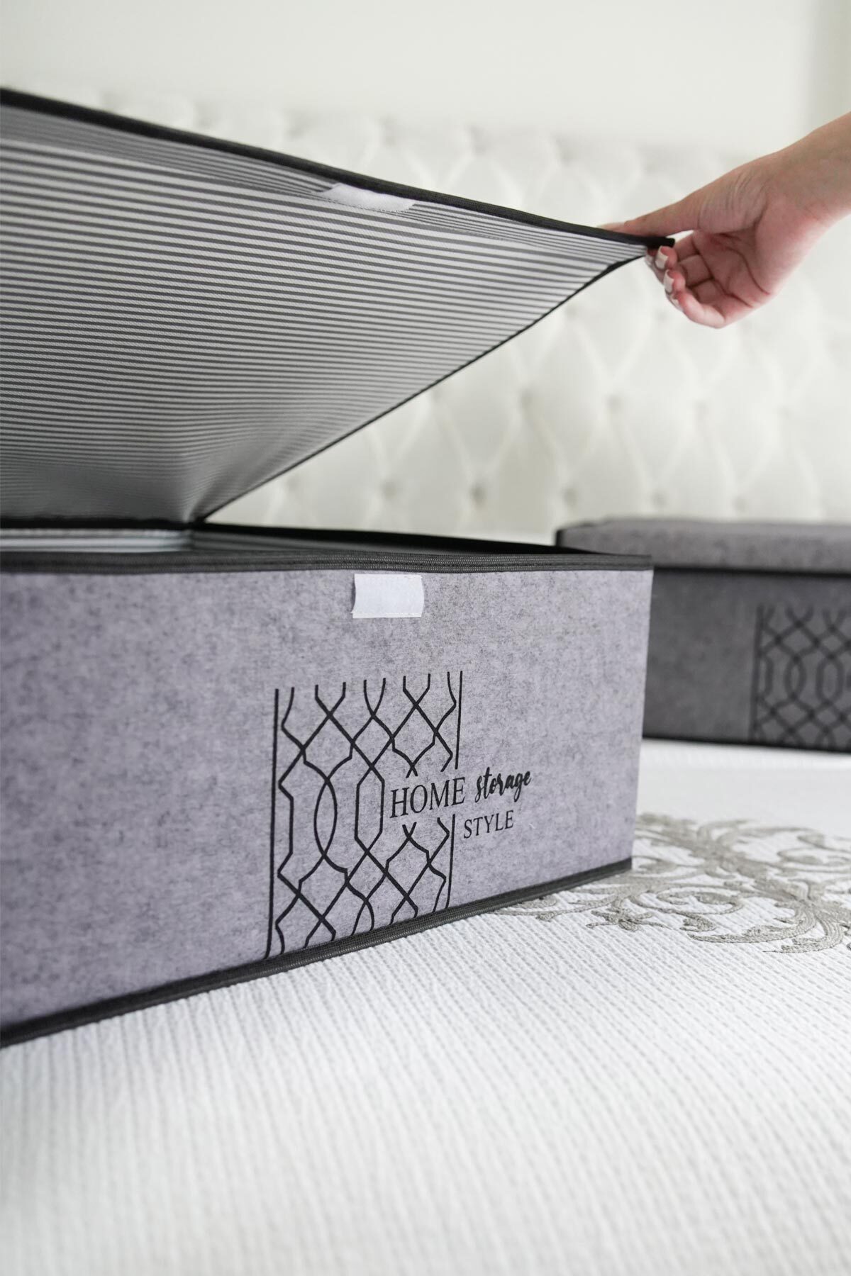 Baza Altı Keçe Kapaklı Organizer Kutu Hurç 50x40x19 GRİ 4
