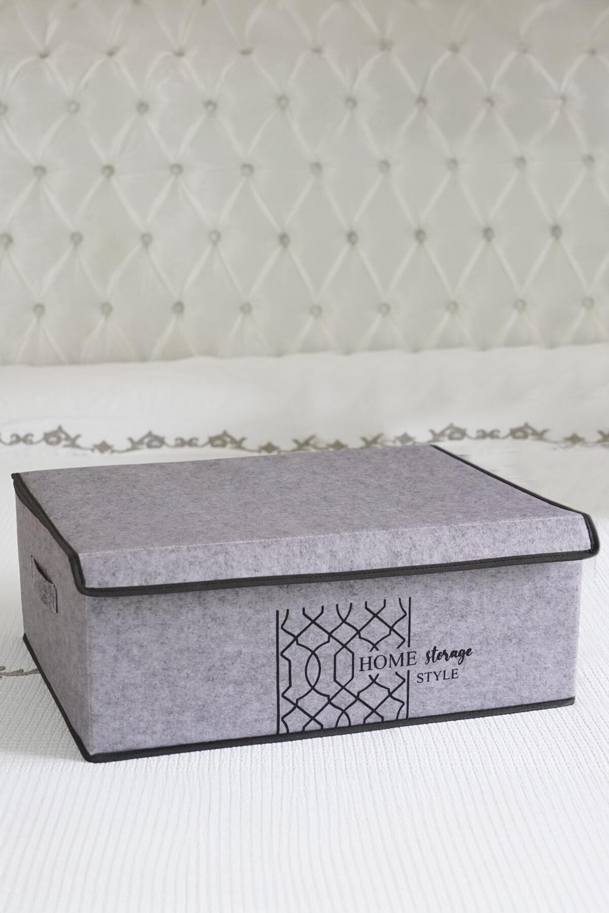 3 Adet Baza Altı Keçe Kapaklı Organizer Kutu Hurç 50x40x19 GRİ 5