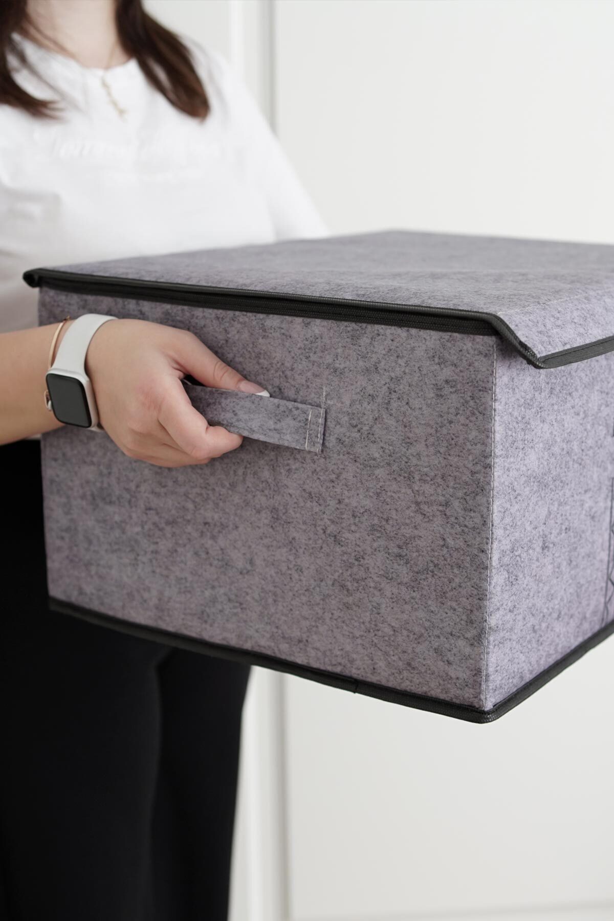 Keçe Kapaklı Düzenleyici Maxi Kutu Hurç GRİ 47x37x24 3