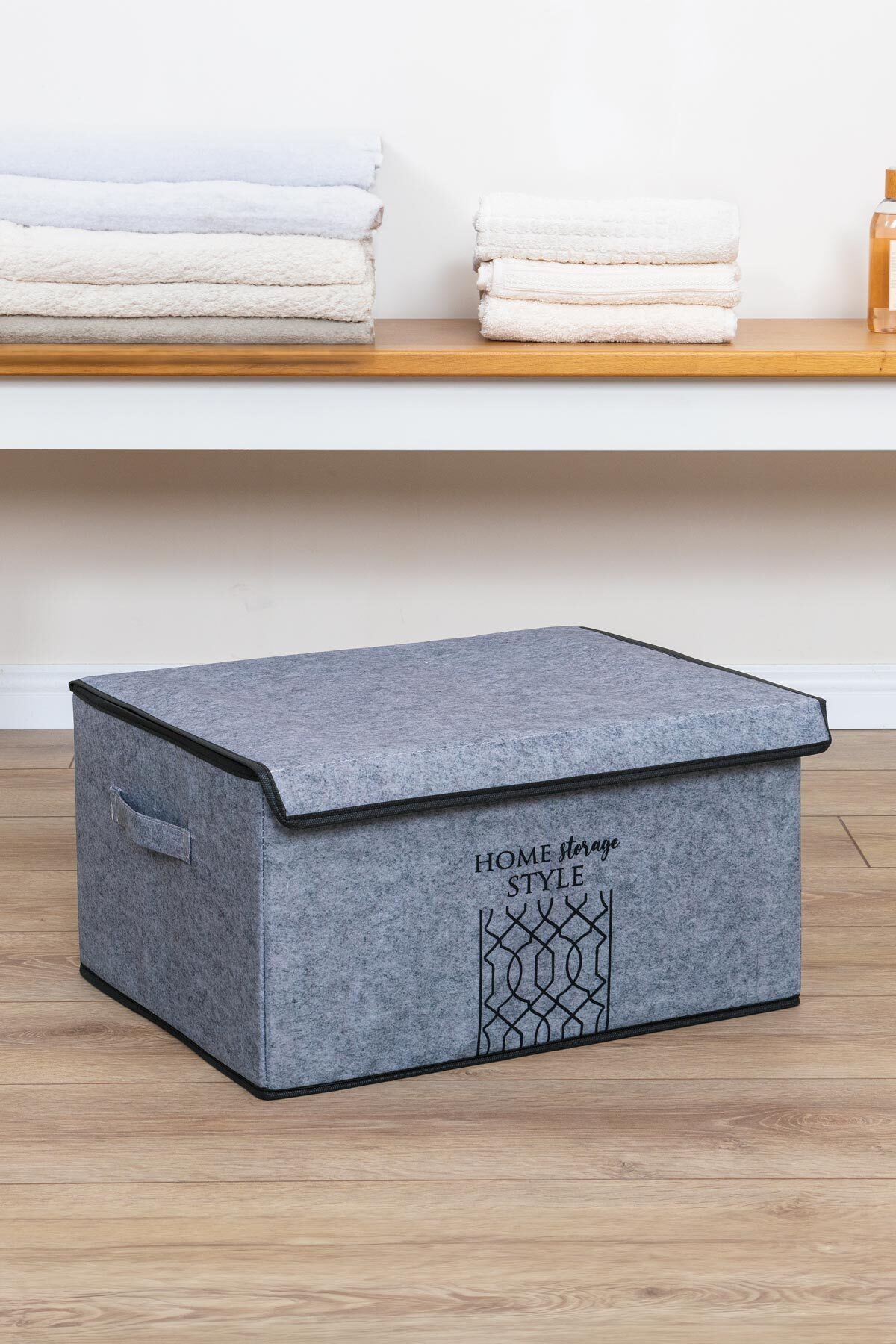5 Adet Keçe Kapaklı Düzenleyici Maxi Kutu Hurç GRİ 47x37x24 6
