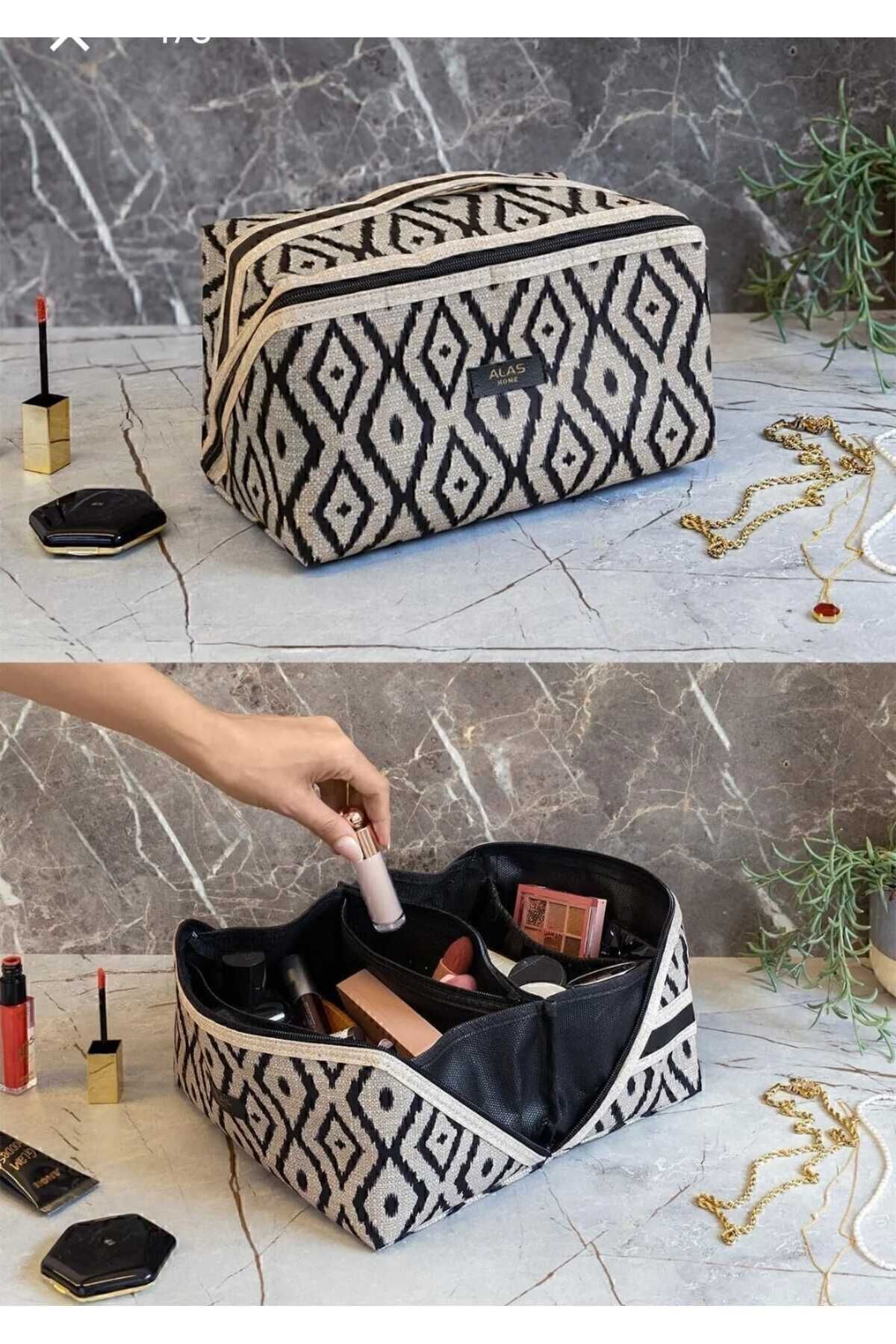 Makyaj Çantası-Düzenleyici Seyahat Tipi Çanta Organizer EKRU 4