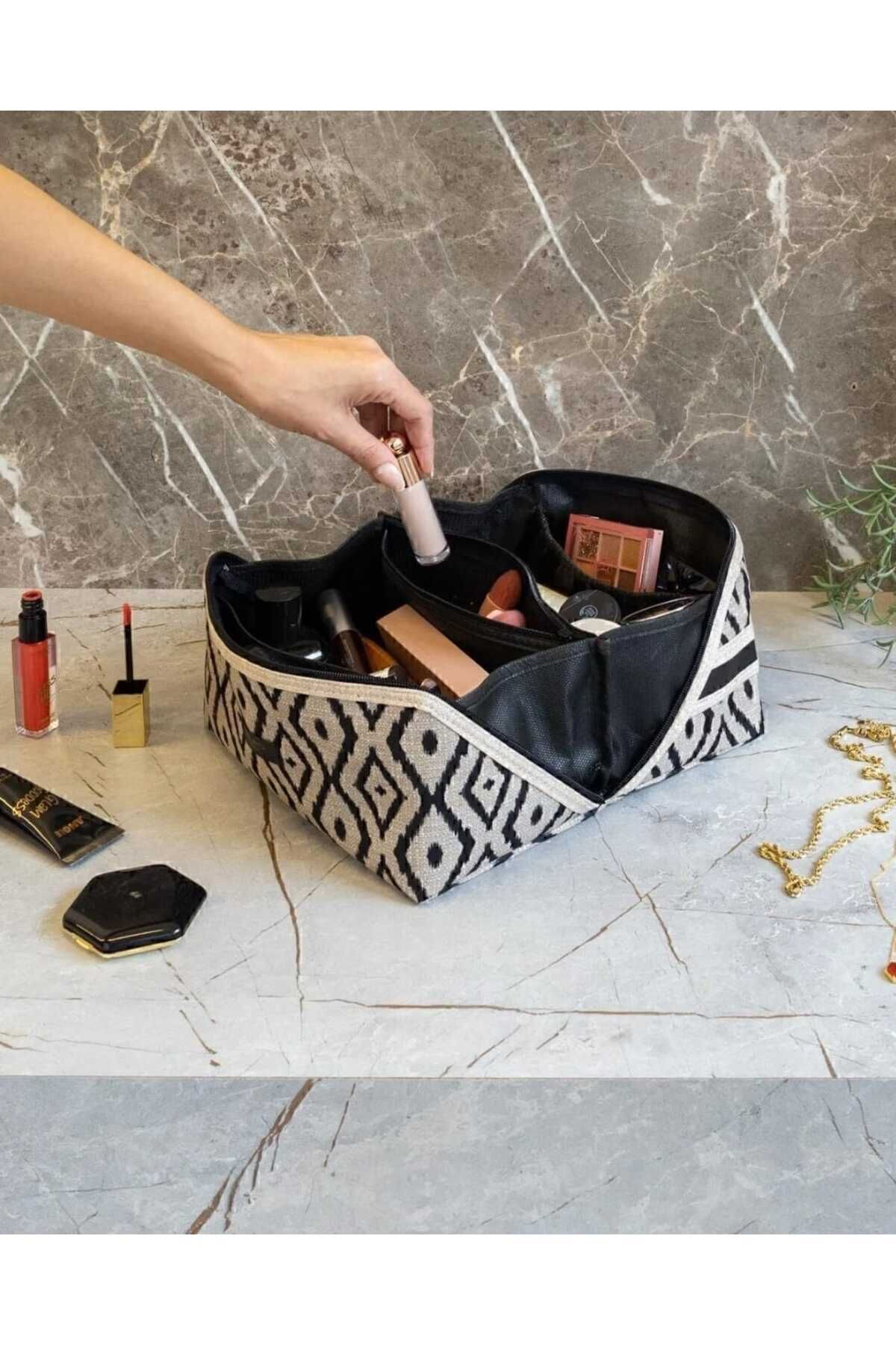 Makyaj Çantası-Düzenleyici Seyahat Tipi Çanta Organizer EKRU 8