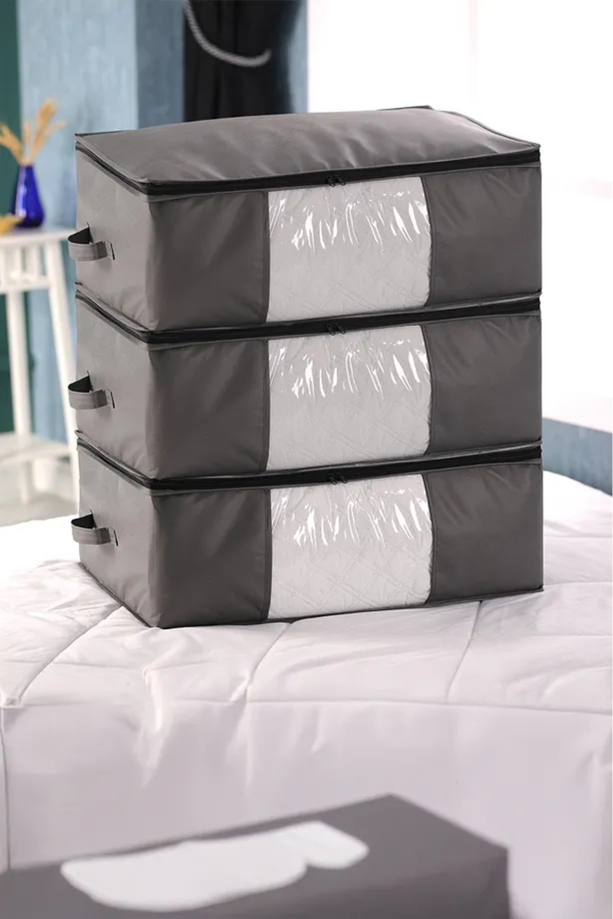3 Adet Pencereli Düzenleyici Organizer Hurç Seti 64x45x22 Antrasit 3