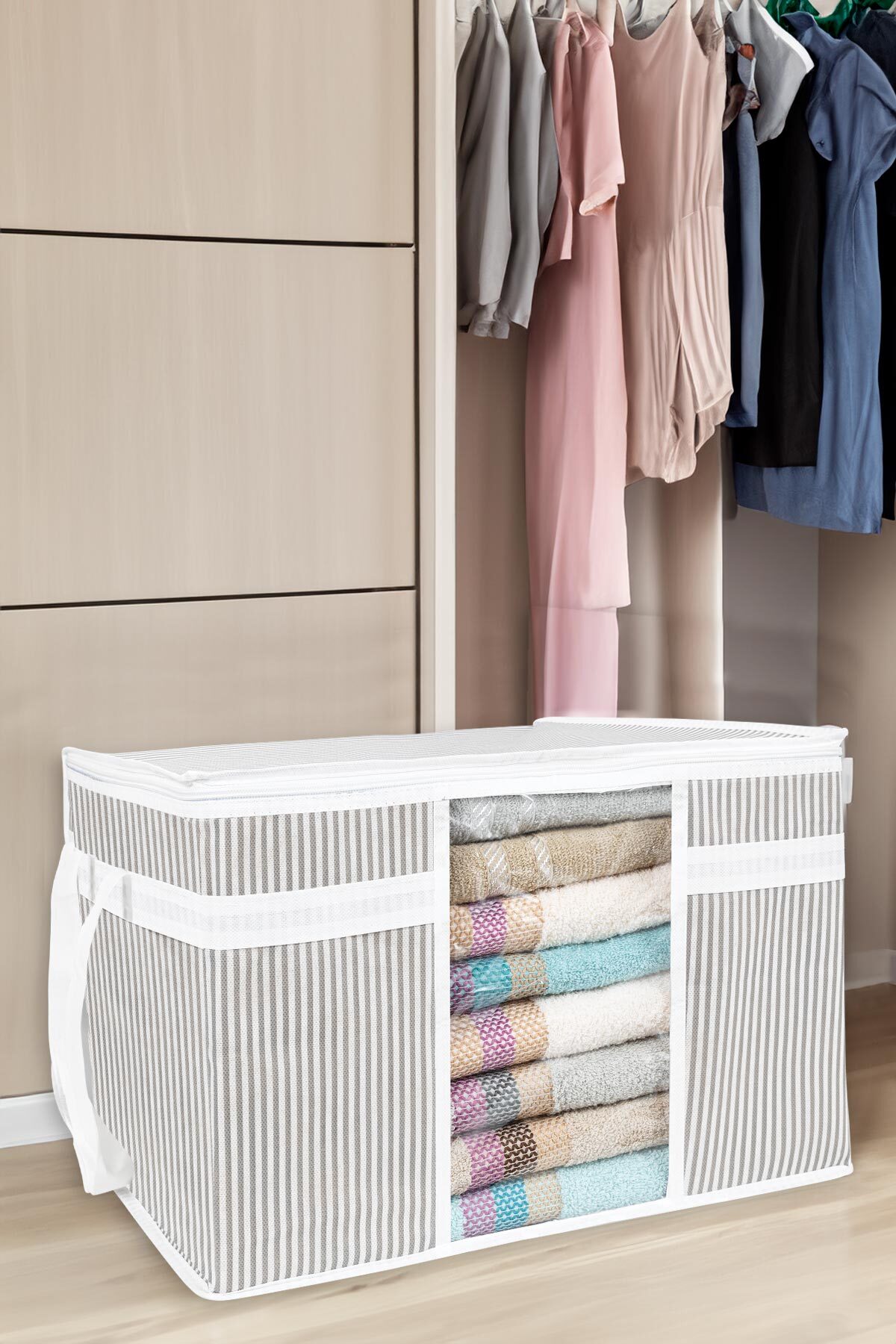 Pencereli Dolap İçi Düzenleyici Organizer Hurç 45x40x30 GRİ 3