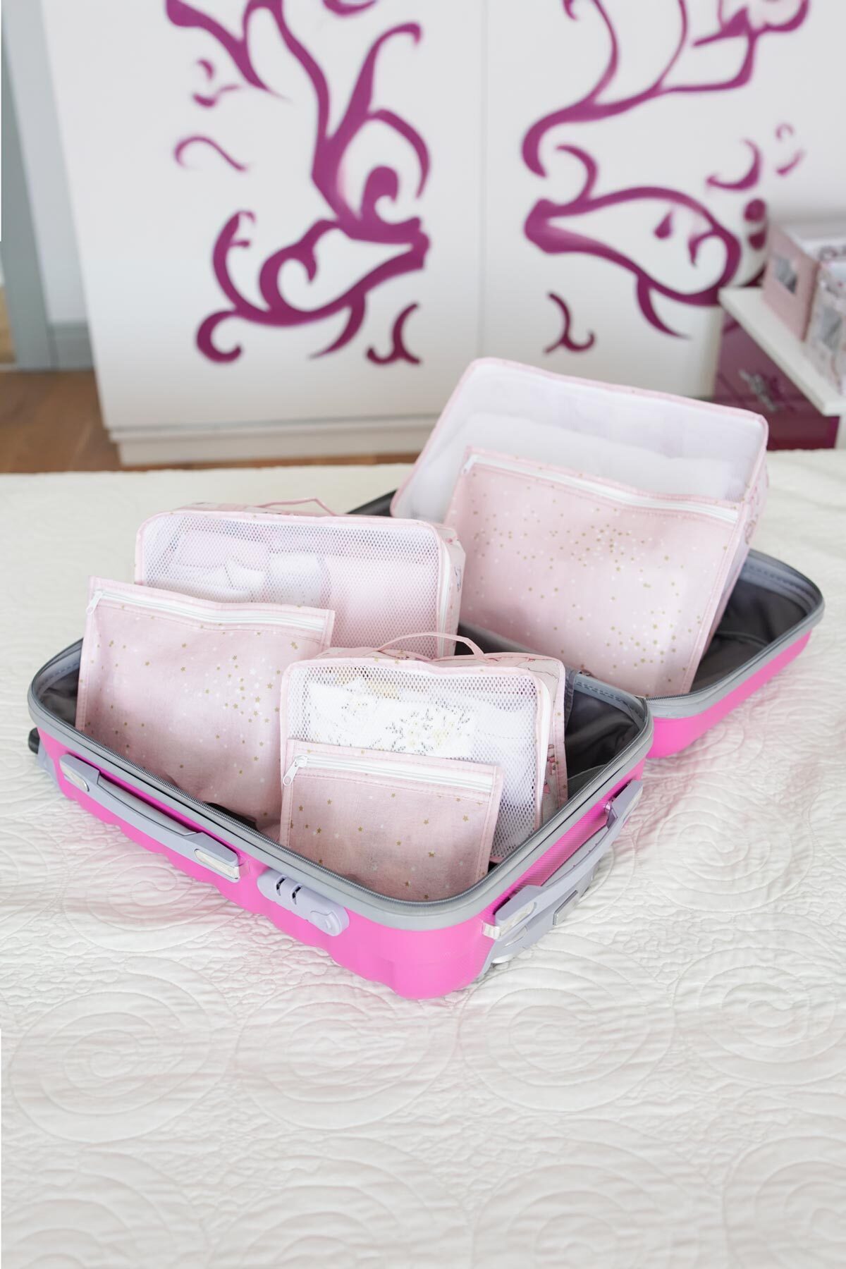 Bebek 6 Lı Valiz İçi Düzenleyici Organizer Seyehat Seti Pembe 3