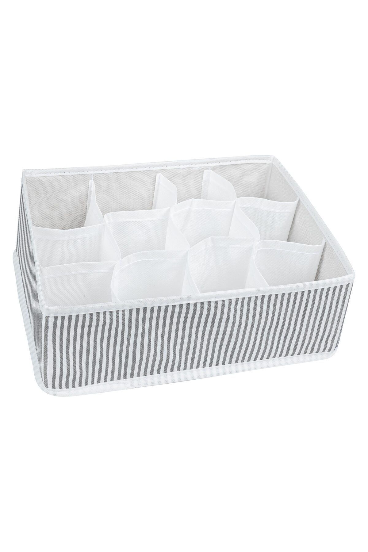 12 Bölmeli Çok Amaçlı Organizer (HAVLU-ÇORAP- İÇ ÇAMAŞIRI- KRAVAT VB.)- Çekmece Organizeri 31x25x25 GRİ ÇİZGİLİ 4