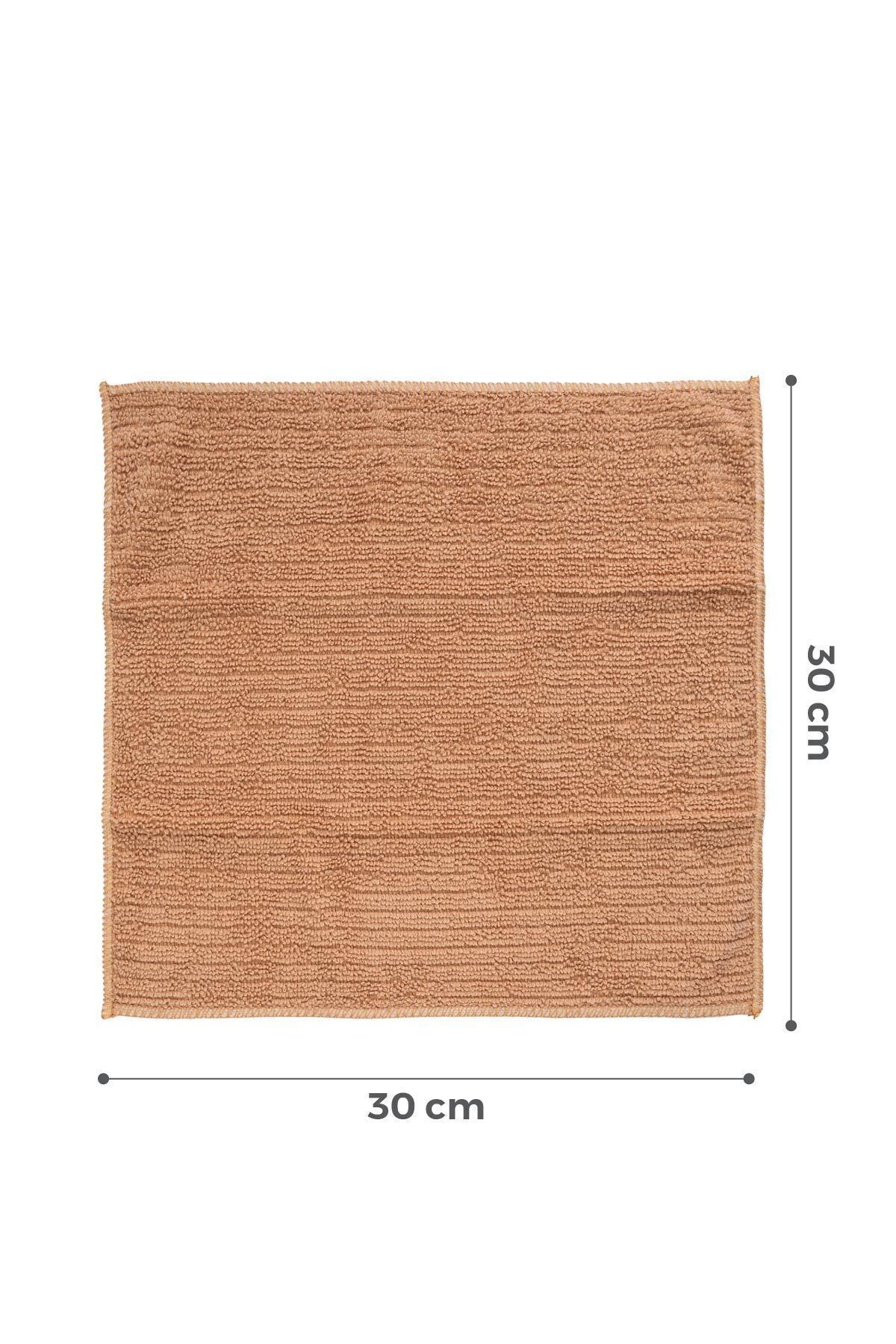 Mikrofiber 3 lü Temizlik Bezi 30x30 cm Balkabağı Krem Bej 6