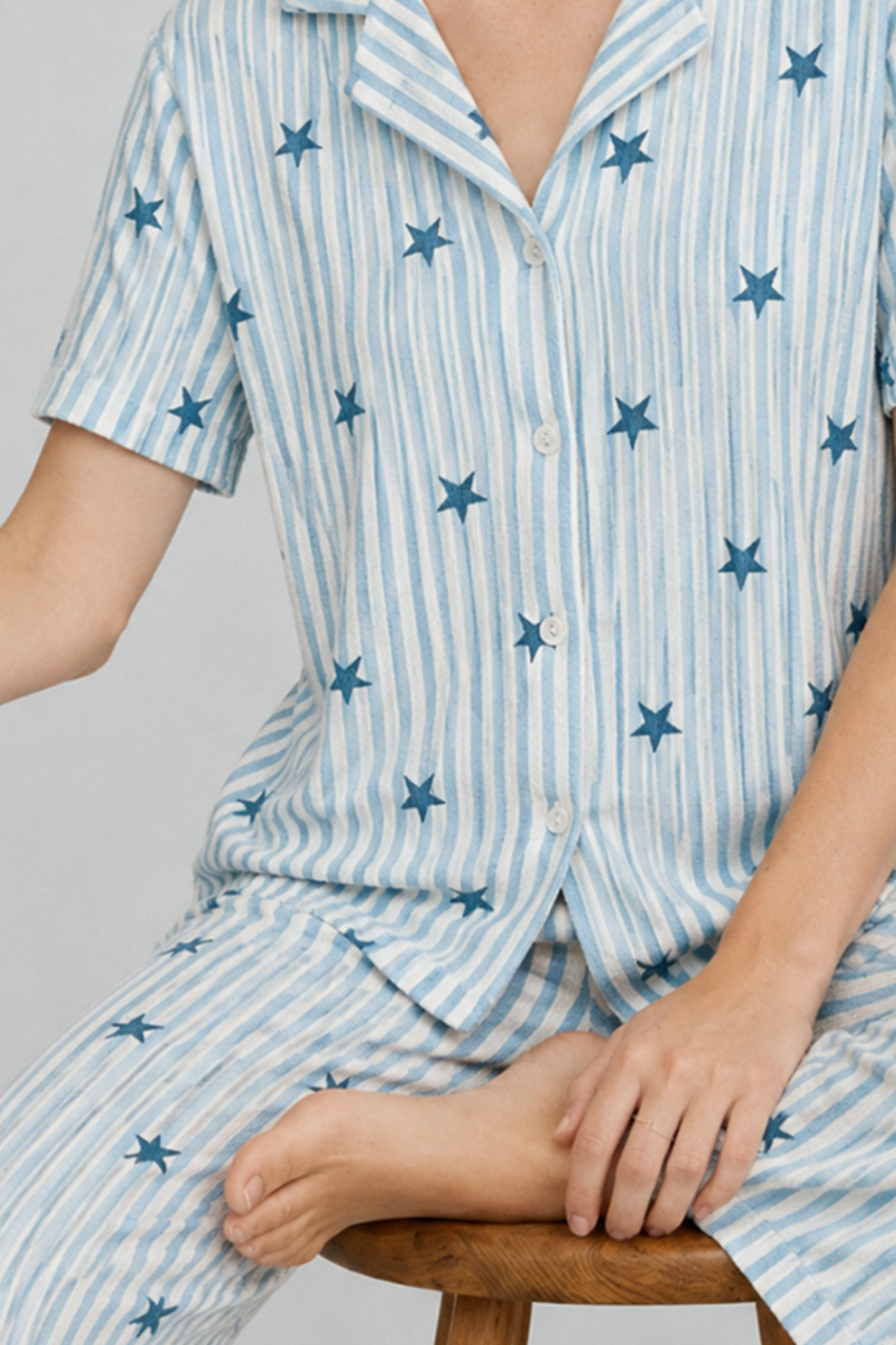 Kadın Kısa Kollu Rahat Mavi Pijama Takımı 4728 6